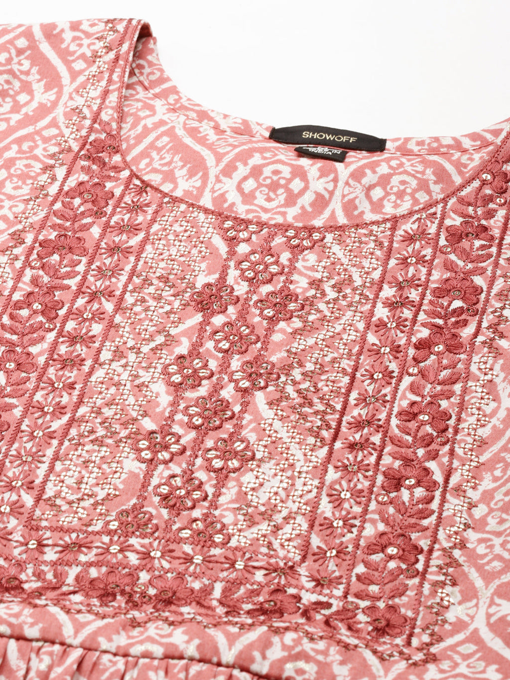 Women's Mauve Ethnic Motifs Printed Sequinned Thread Work Anarkali Kurta