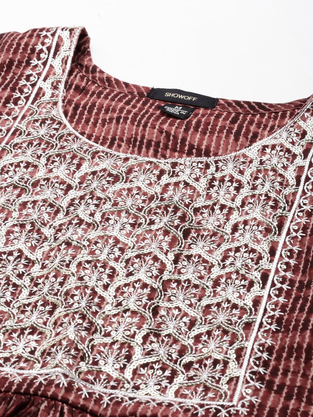 Women's Rust Abstract Printed Zari Anarkali Kurta