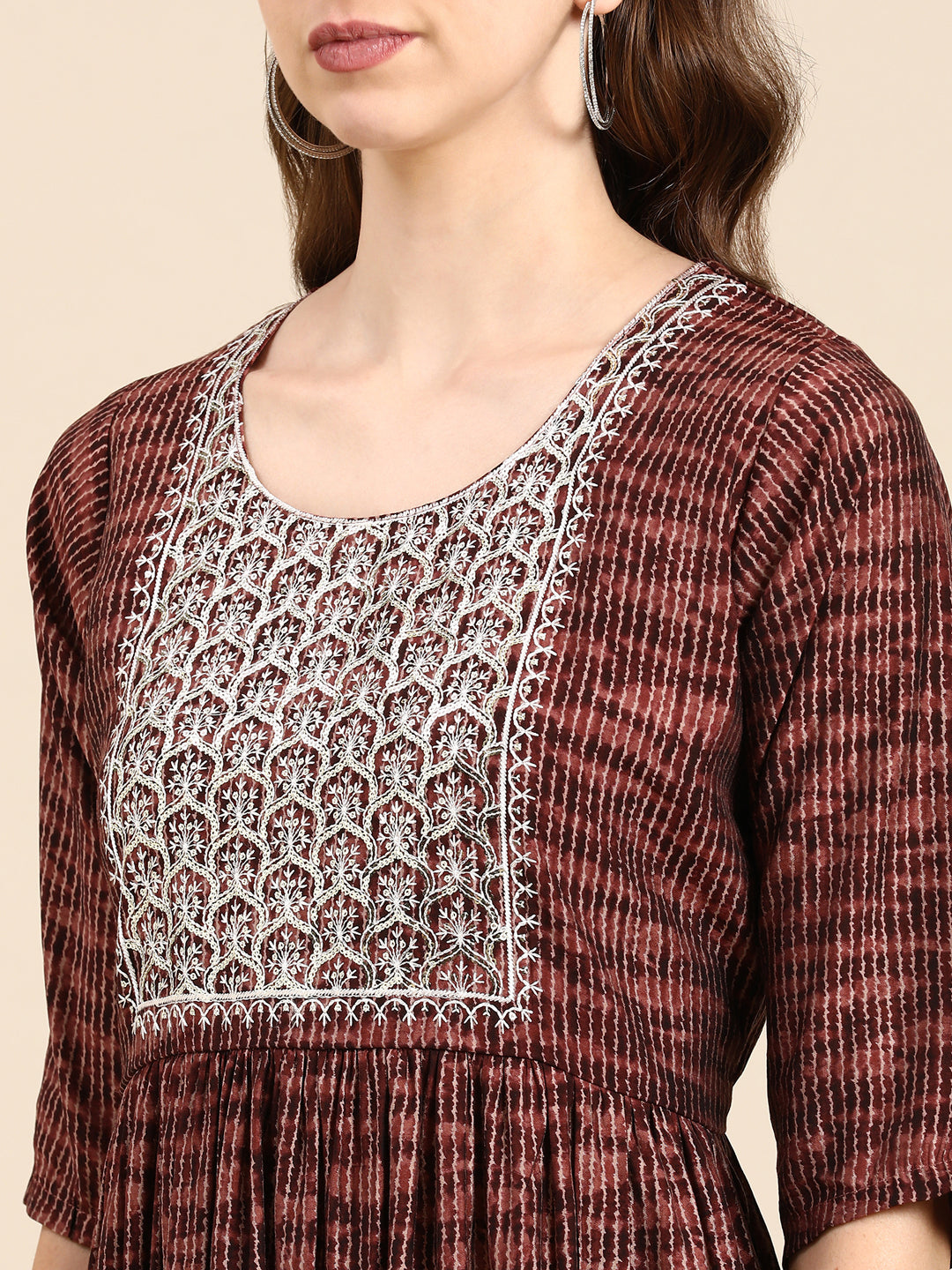 Women's Rust Abstract Printed Zari Anarkali Kurta