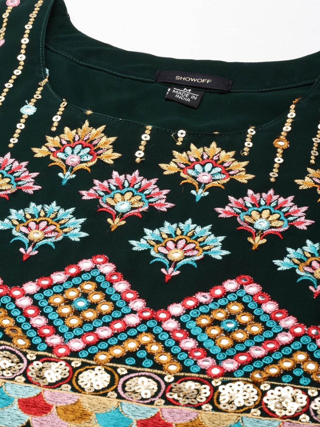 Women's Green Embellished Anarkali Kurta