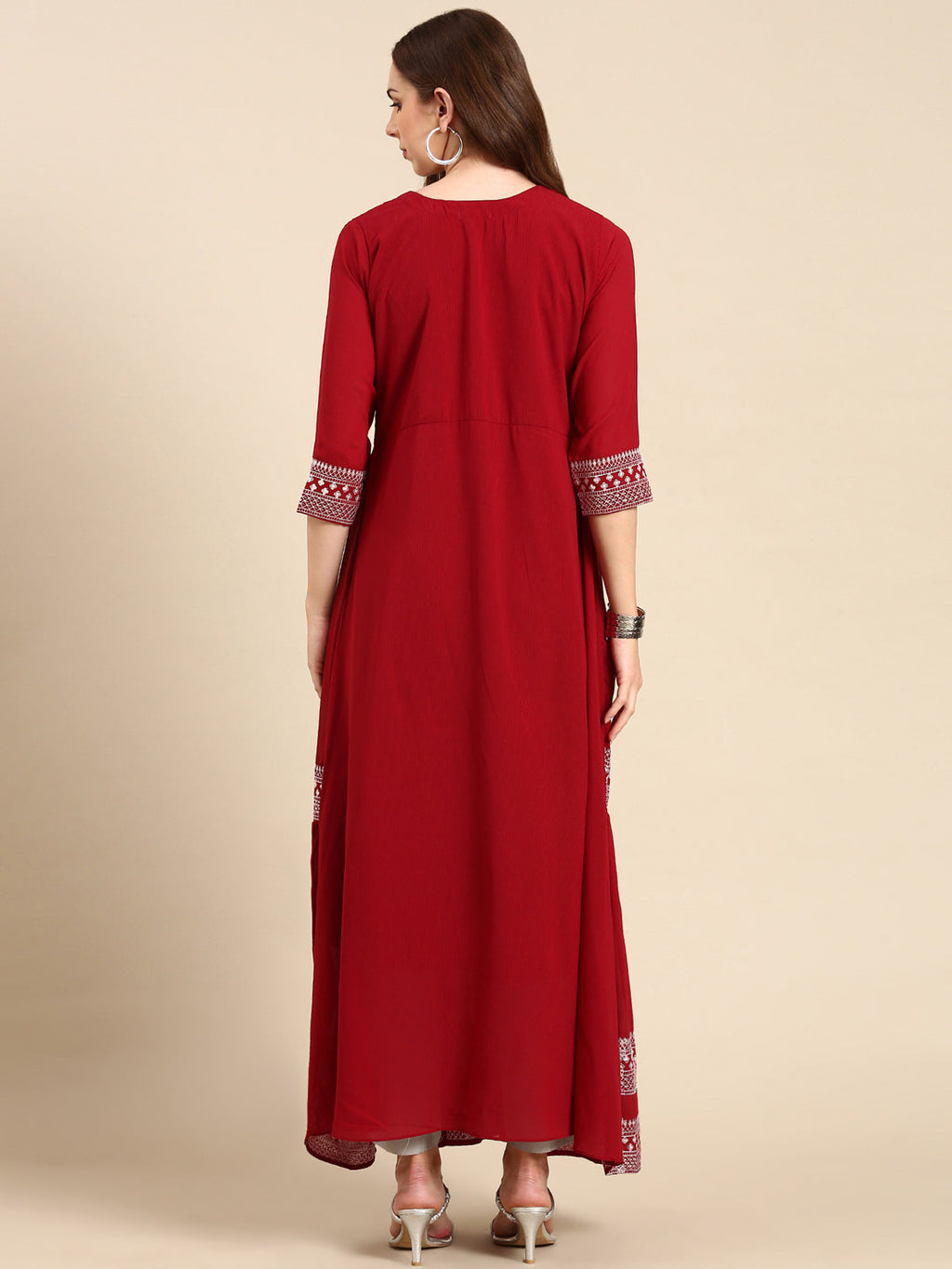 Women's Maroon Sequinned Anarkali Kurta