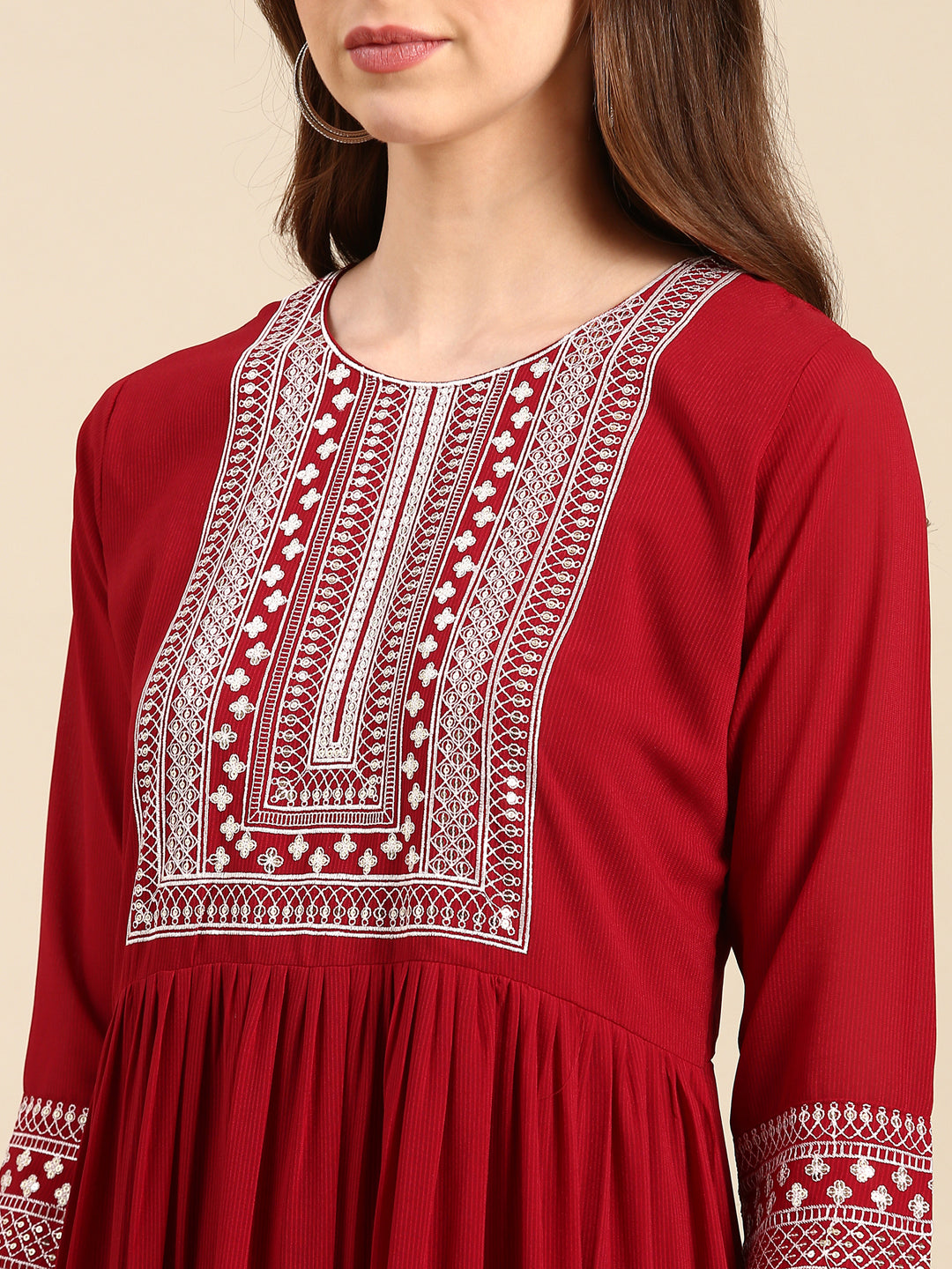 Women's Maroon Sequinned Anarkali Kurta