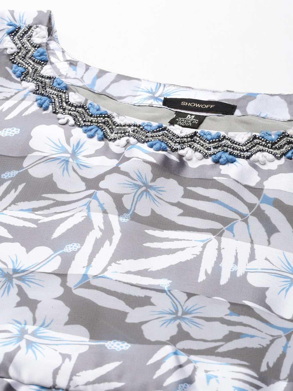 Women's Grey Floral Printed Chiffon Maxi Kurta