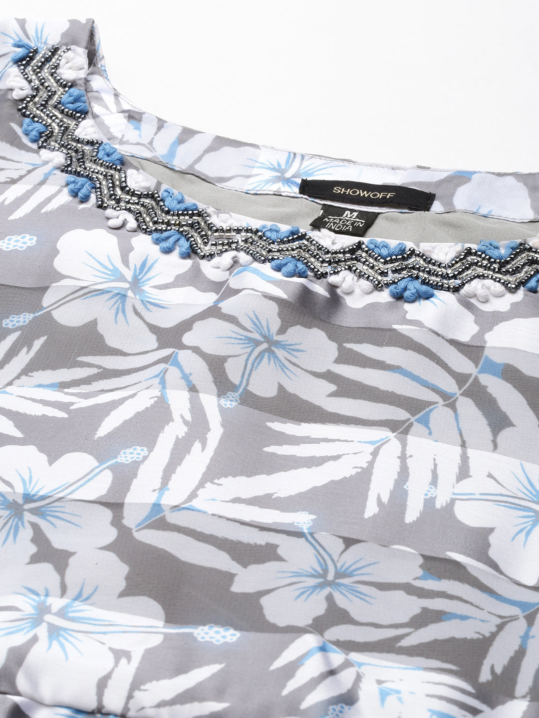 Women's Grey Floral Printed Chiffon Maxi Kurta