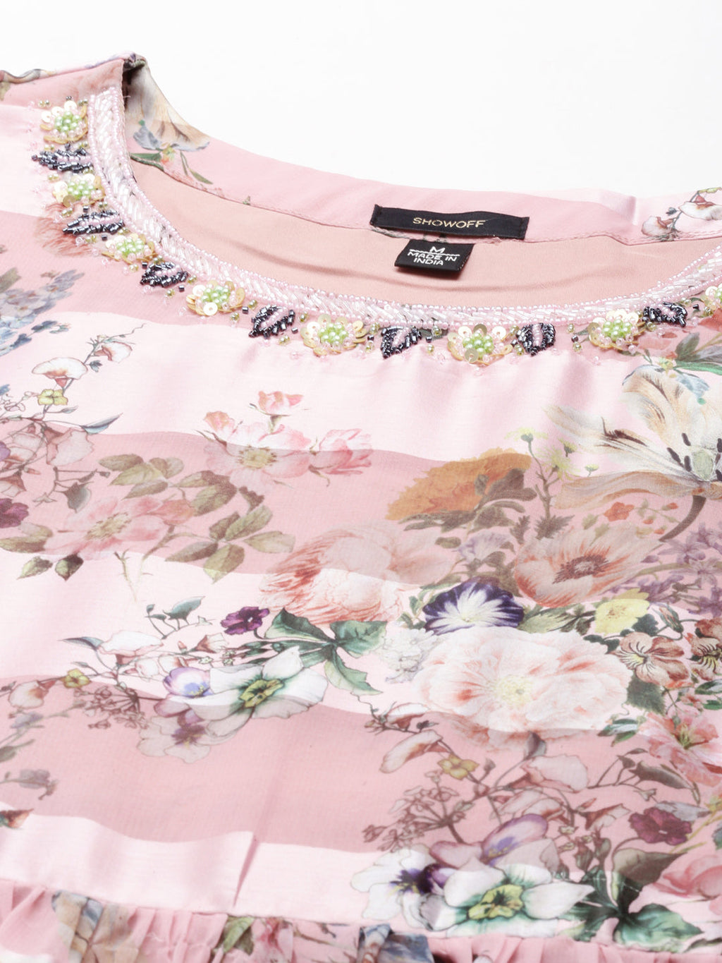 Women's Pink Floral Printed Chiffon Maxi Kurta