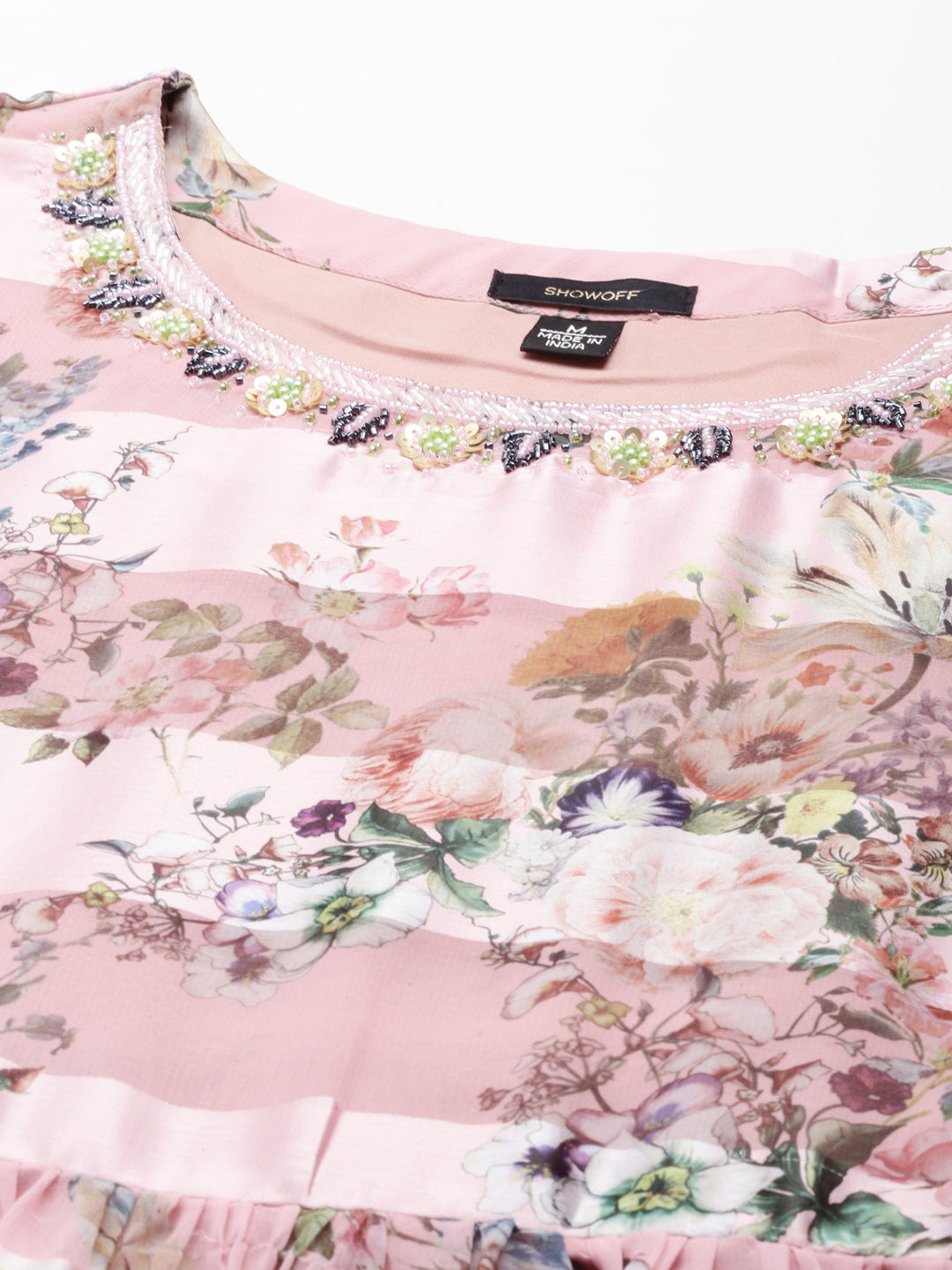 Women's Pink Floral Printed Chiffon Maxi Kurta