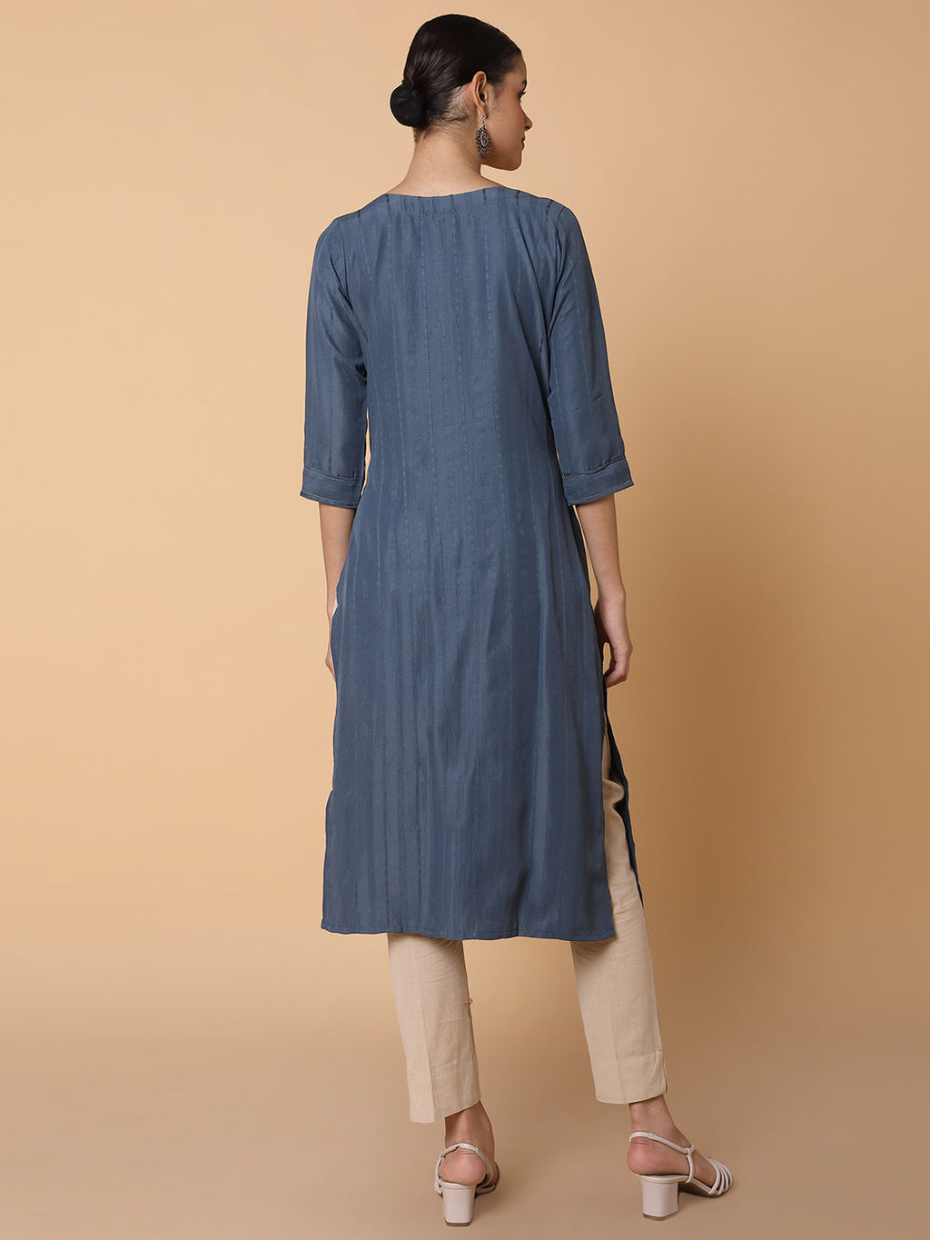 Women's Straight Grey Woven Design Kurta