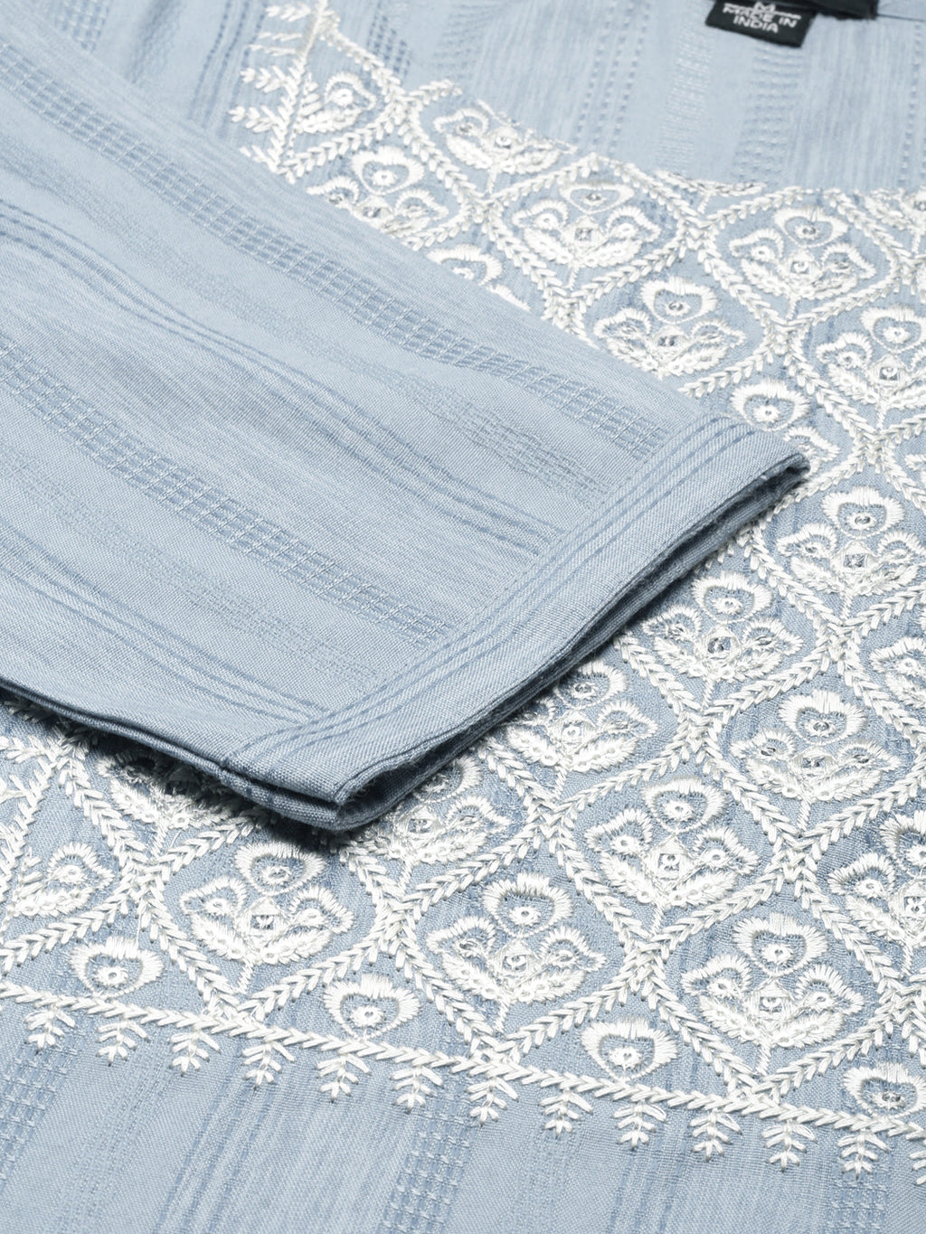 Women's Blue Yoke Design Thread Work Cotton Straight Kurta