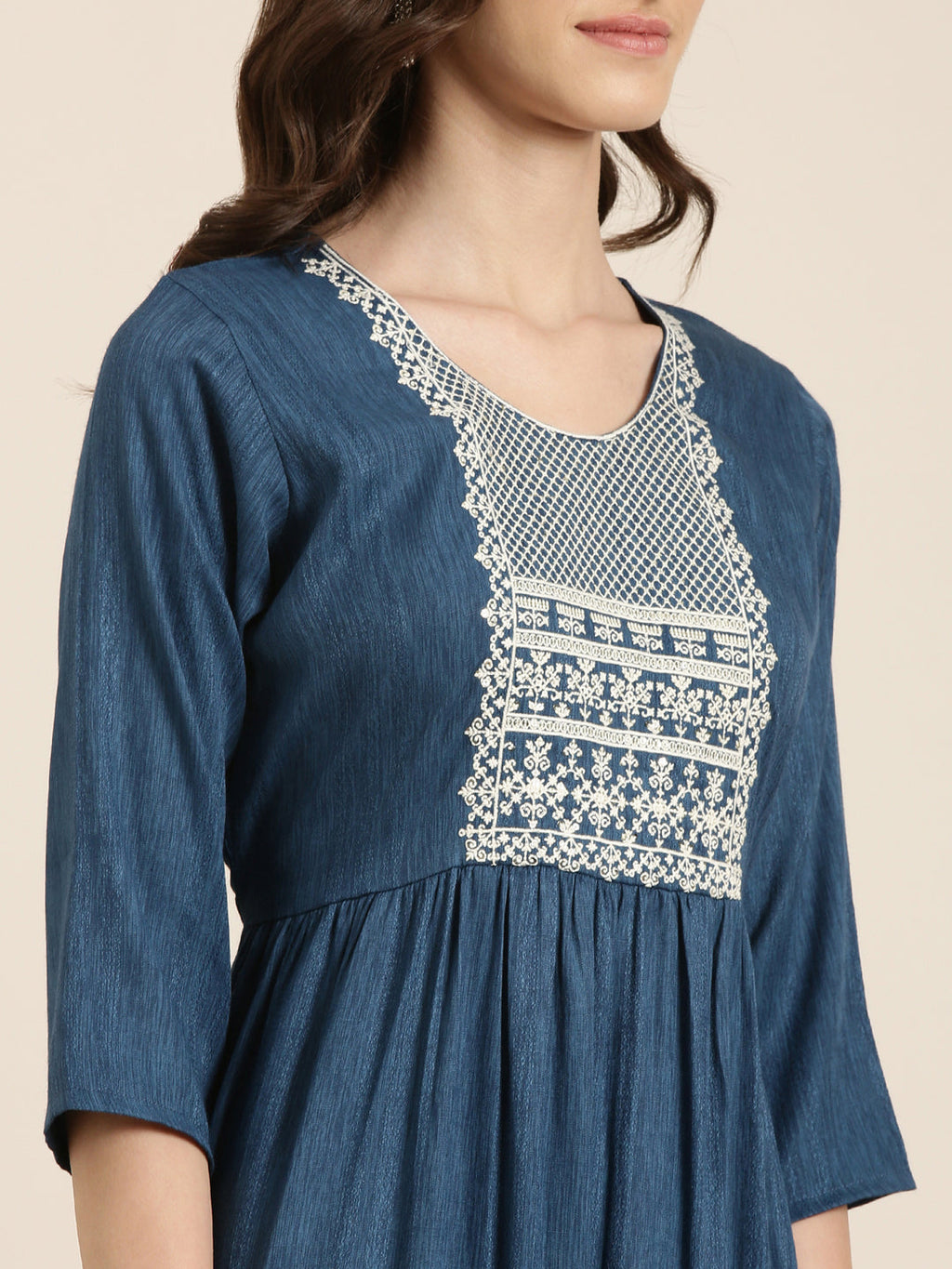 Women's Teal Ethnic Motifs Thread Work Anarkali Kurta