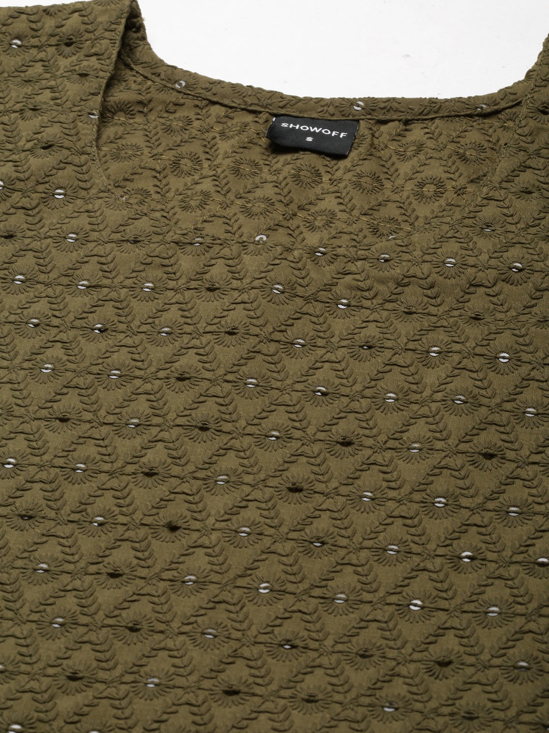 Women's Olive Ethnic Motifs Embroidered Sequinned Straight Kurta