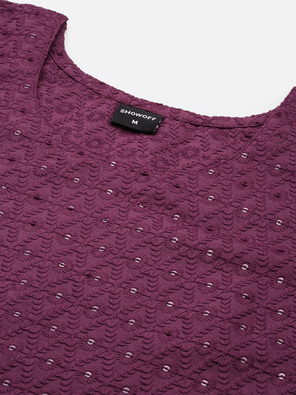 Women's Purple Ethnic Motif Embroidered Straight Kurta