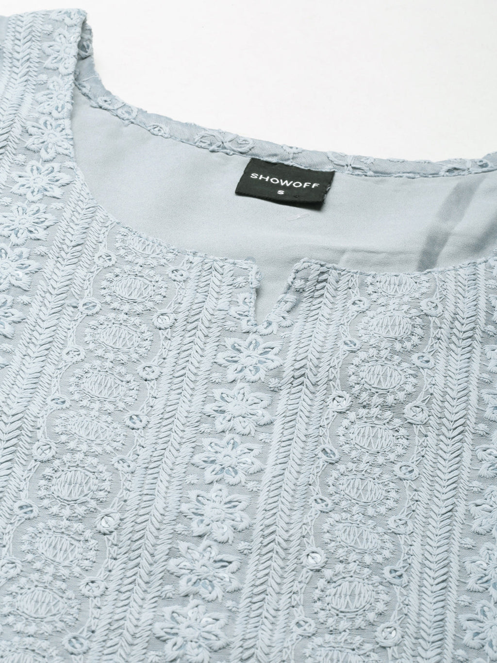 Women's Blue Ethnic Motif Embroidered Straight Kurta