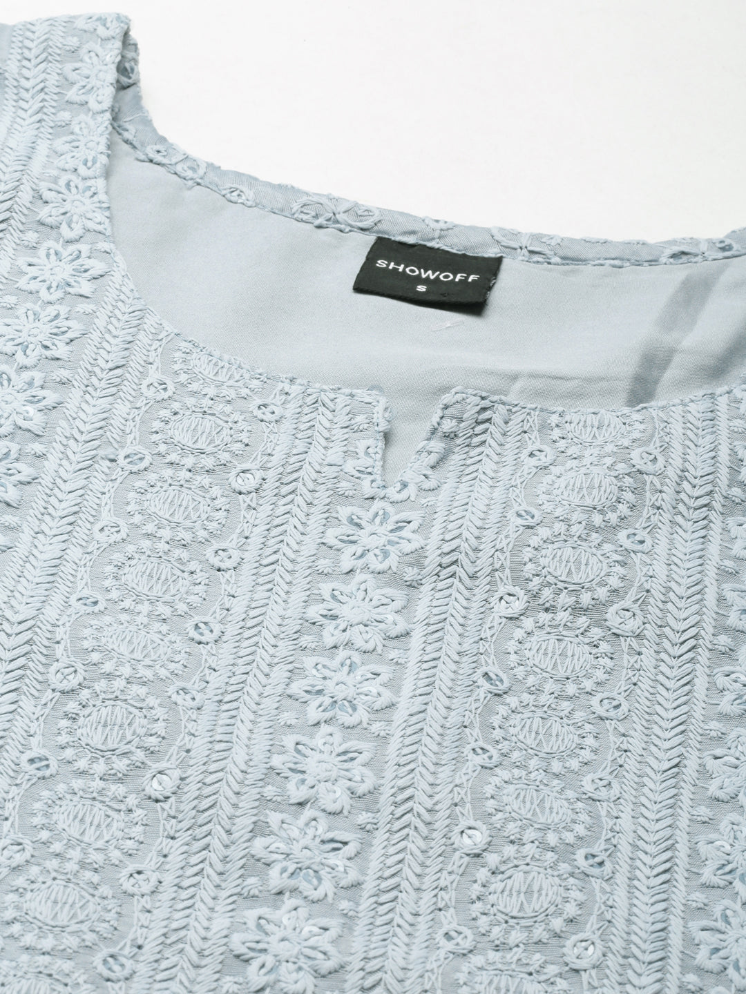 Women's Blue Ethnic Motif Embroidered Straight Kurta