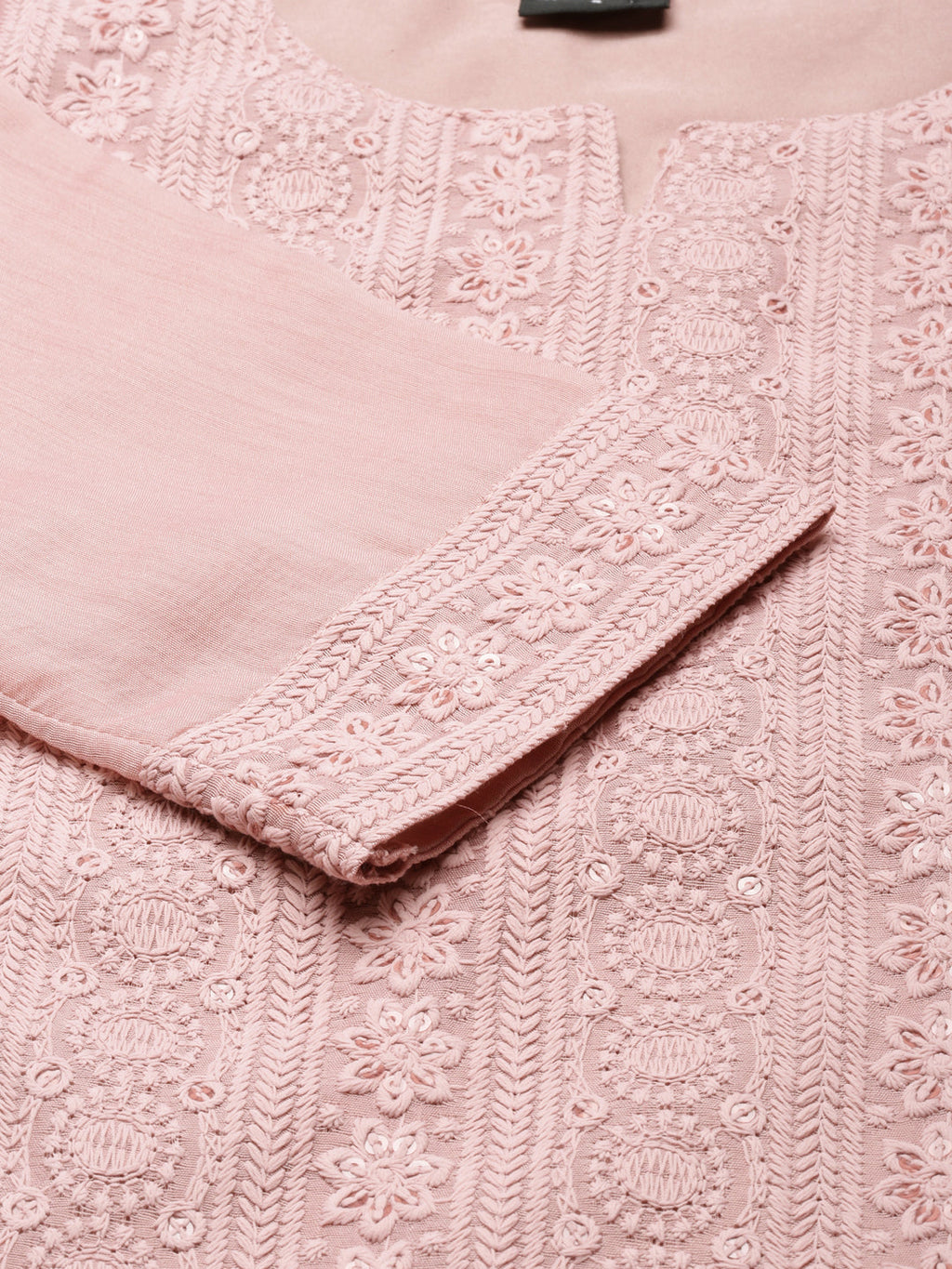 Women's Pink Floral Embroidered Sequinned Straight Kurta