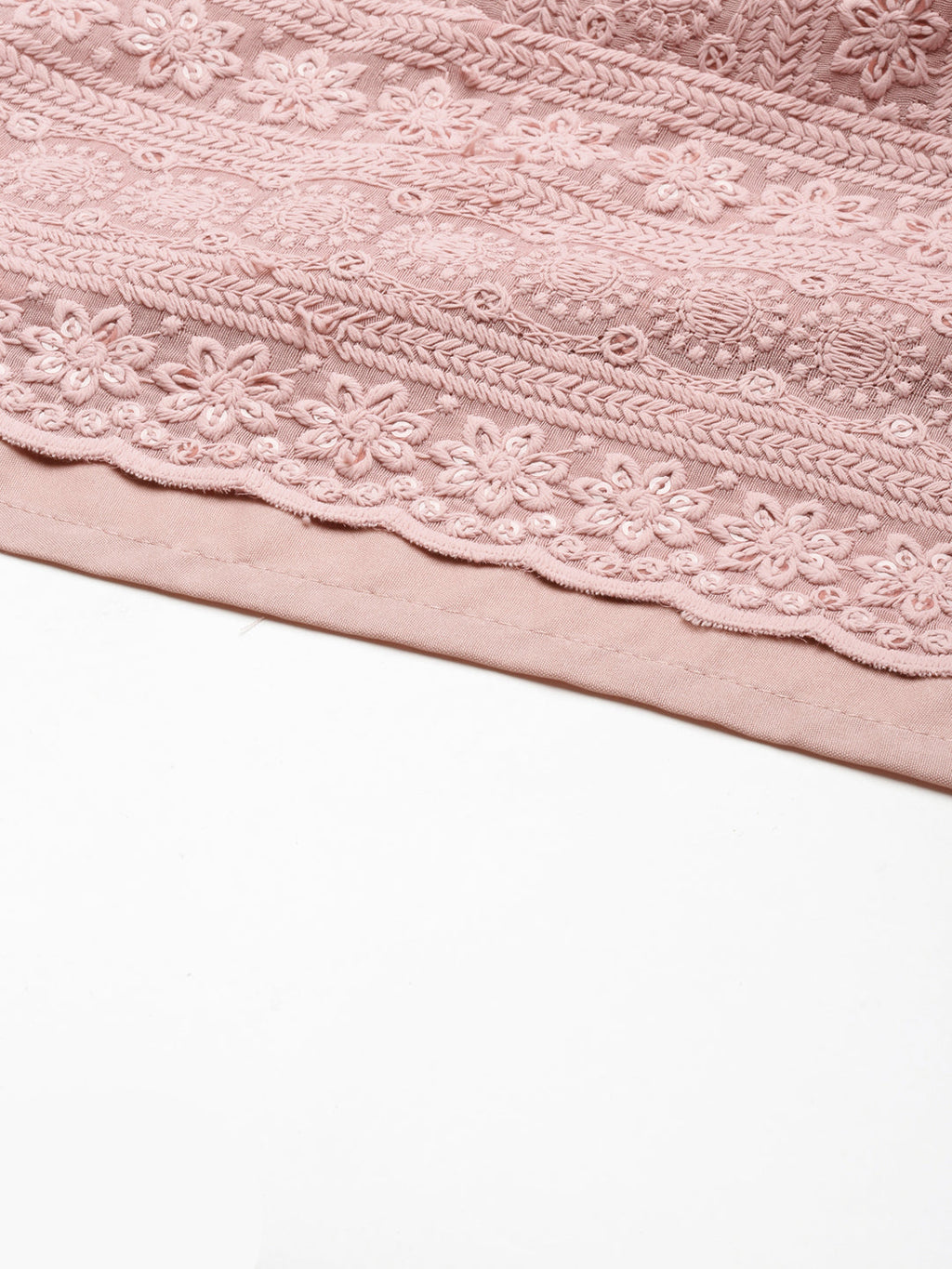 Women's Pink Floral Embroidered Sequinned Straight Kurta