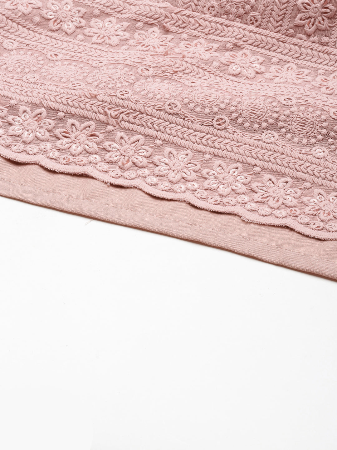 Women's Pink Floral Embroidered Sequinned Straight Kurta