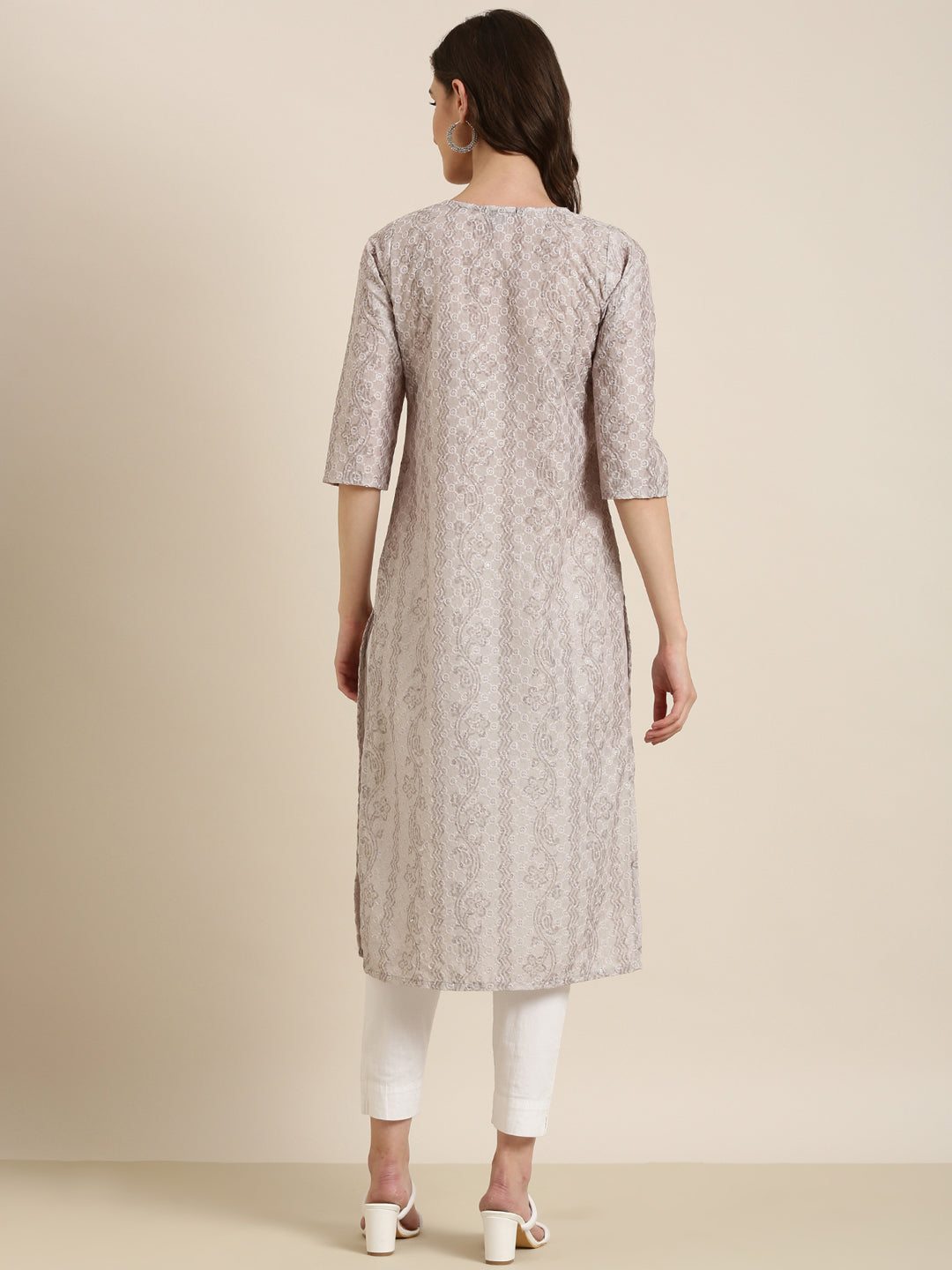 Women's Sea Green Embroidered Straight Kurta