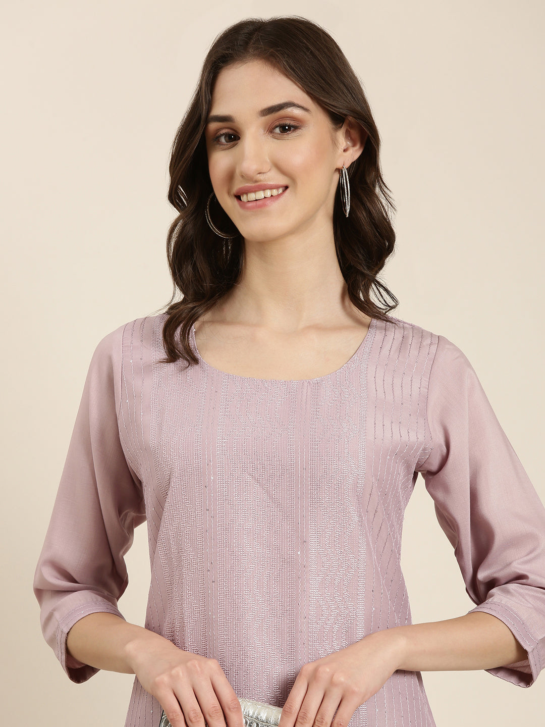 Women's Lavender Embroidered Straight Kurta