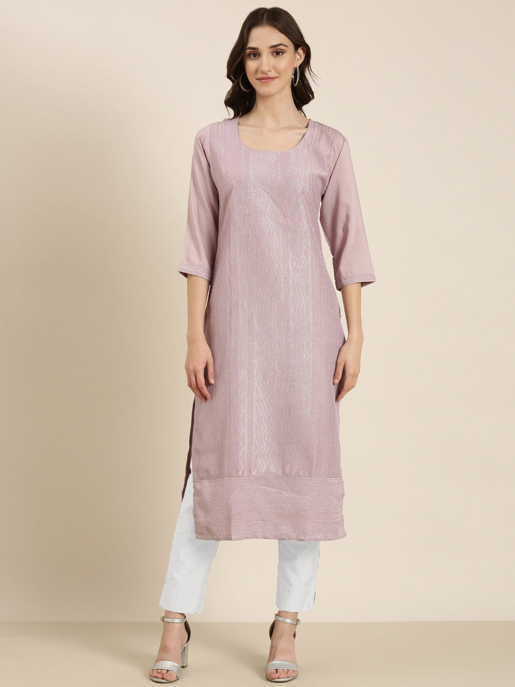 Women's Lavender Embroidered Straight Kurta