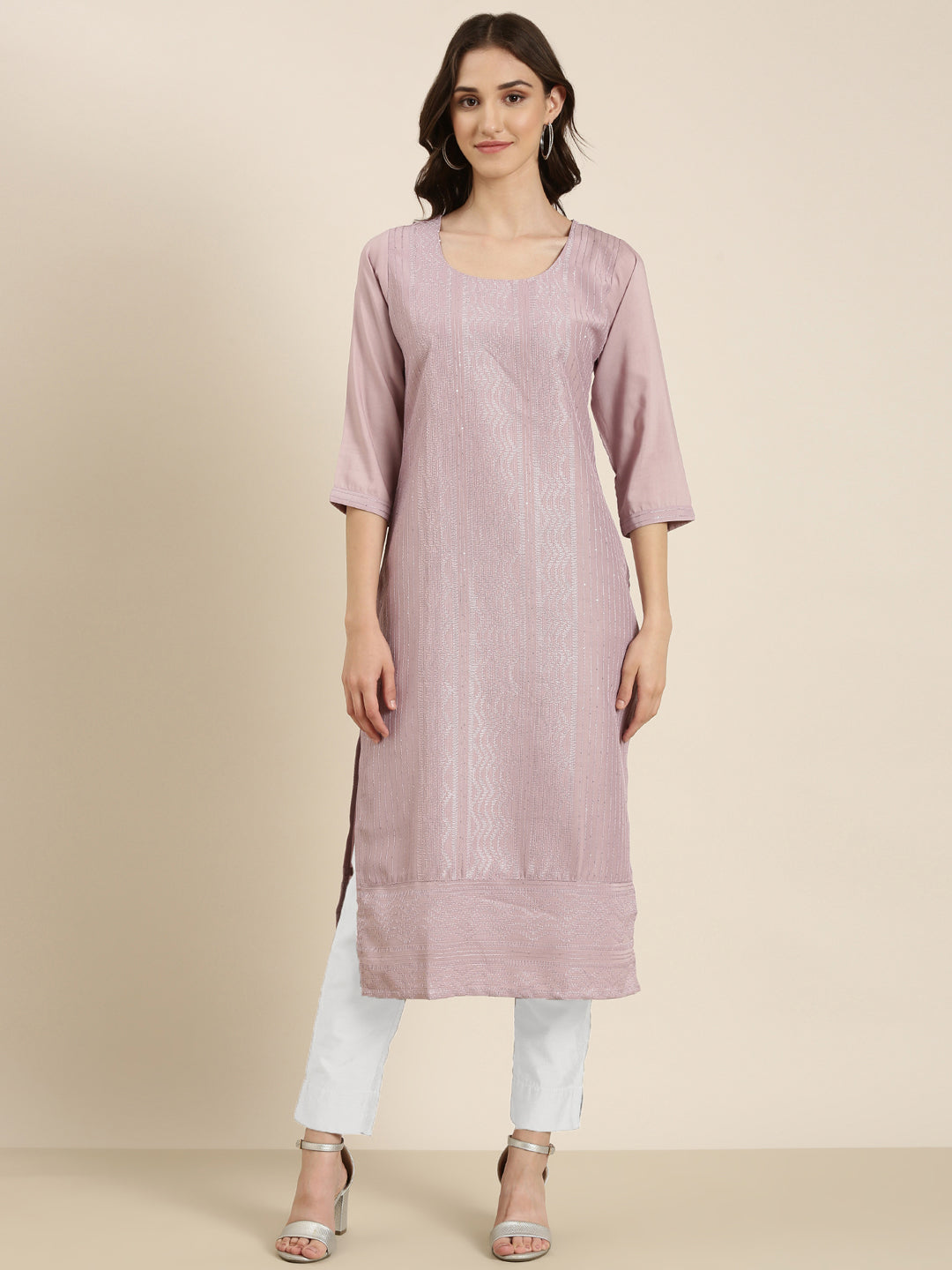 Women's Lavender Embroidered Straight Kurta