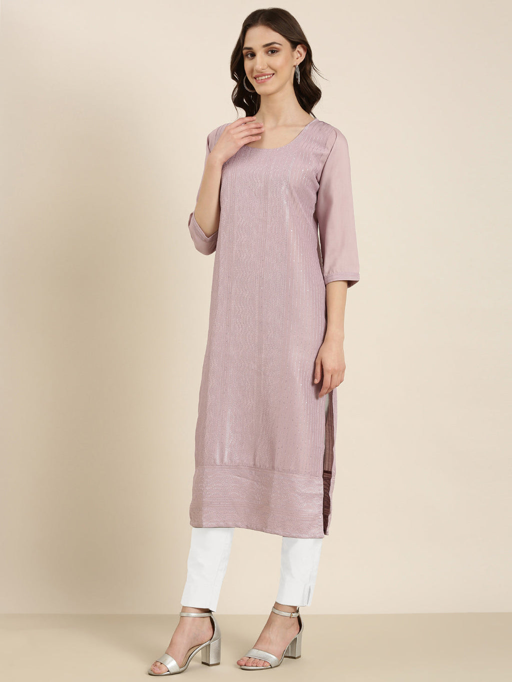 Women's Lavender Embroidered Straight Kurta