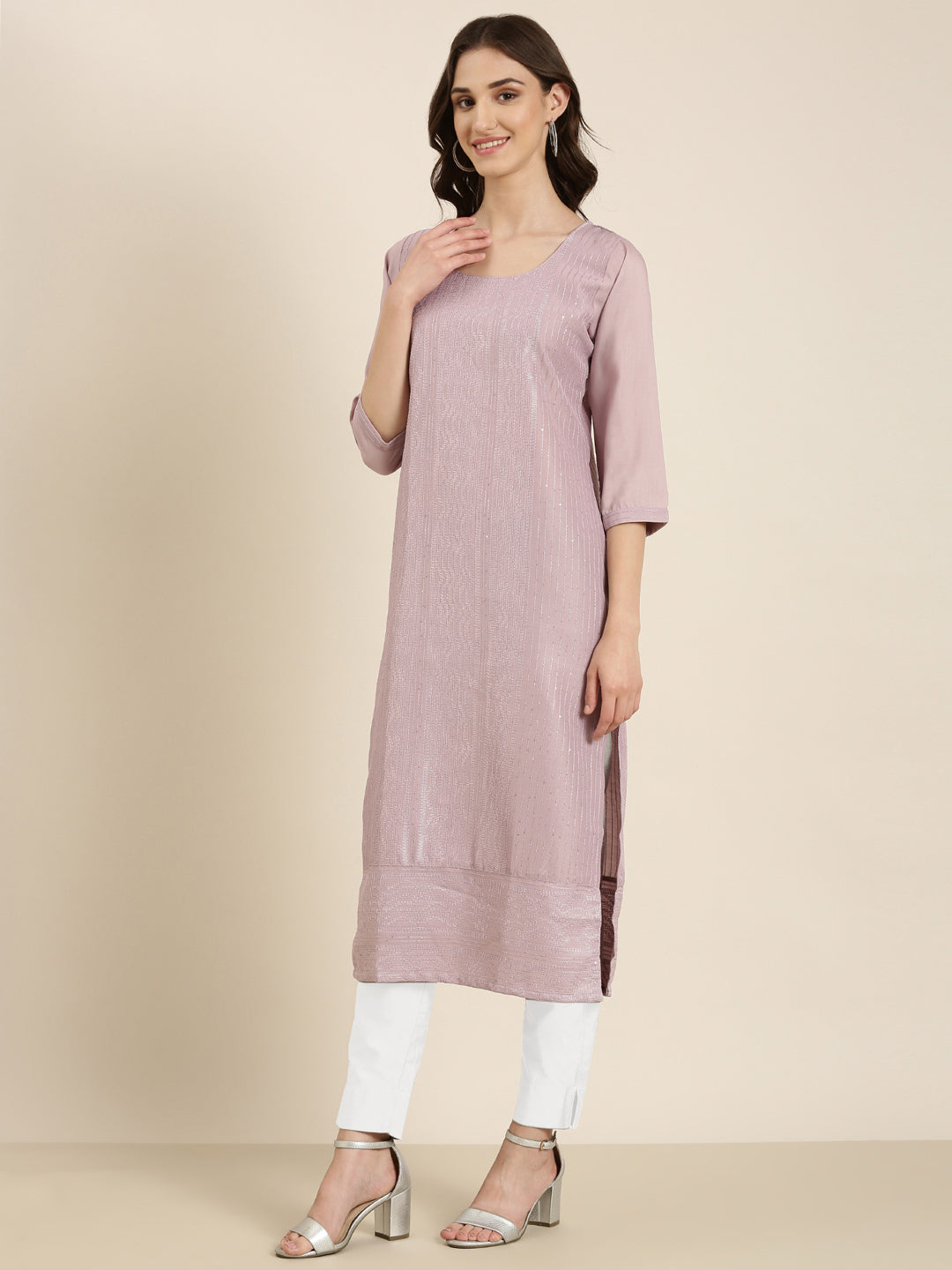 Women's Lavender Embroidered Straight Kurta