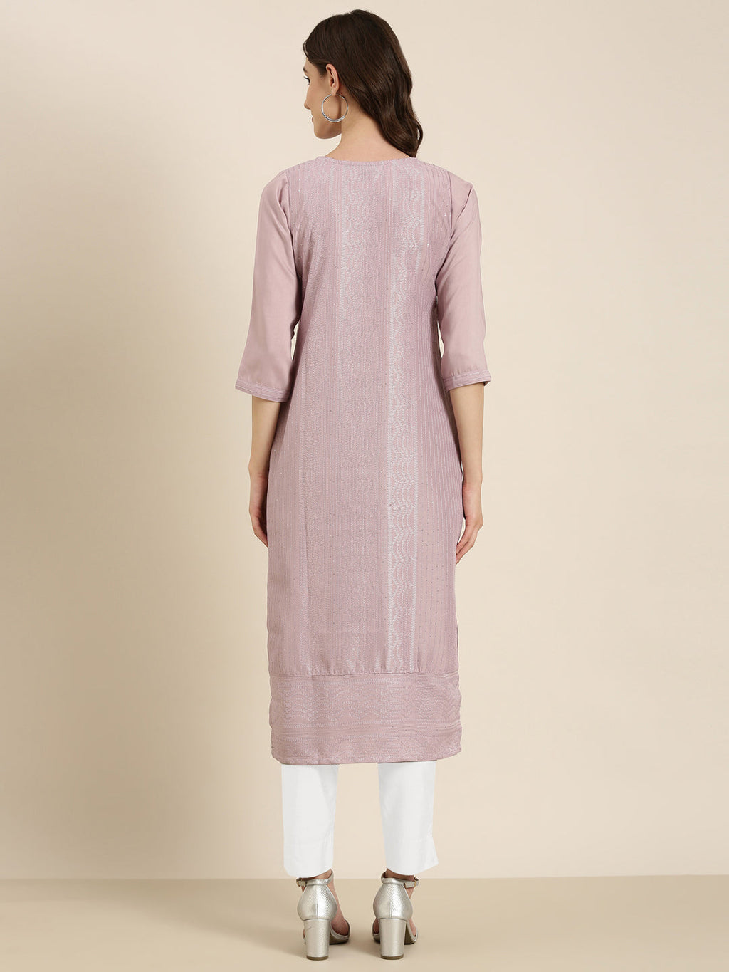 Women's Lavender Embroidered Straight Kurta