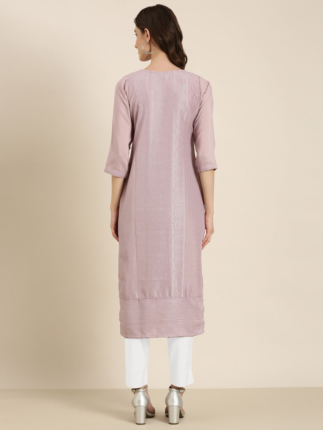 Women's Lavender Embroidered Straight Kurta