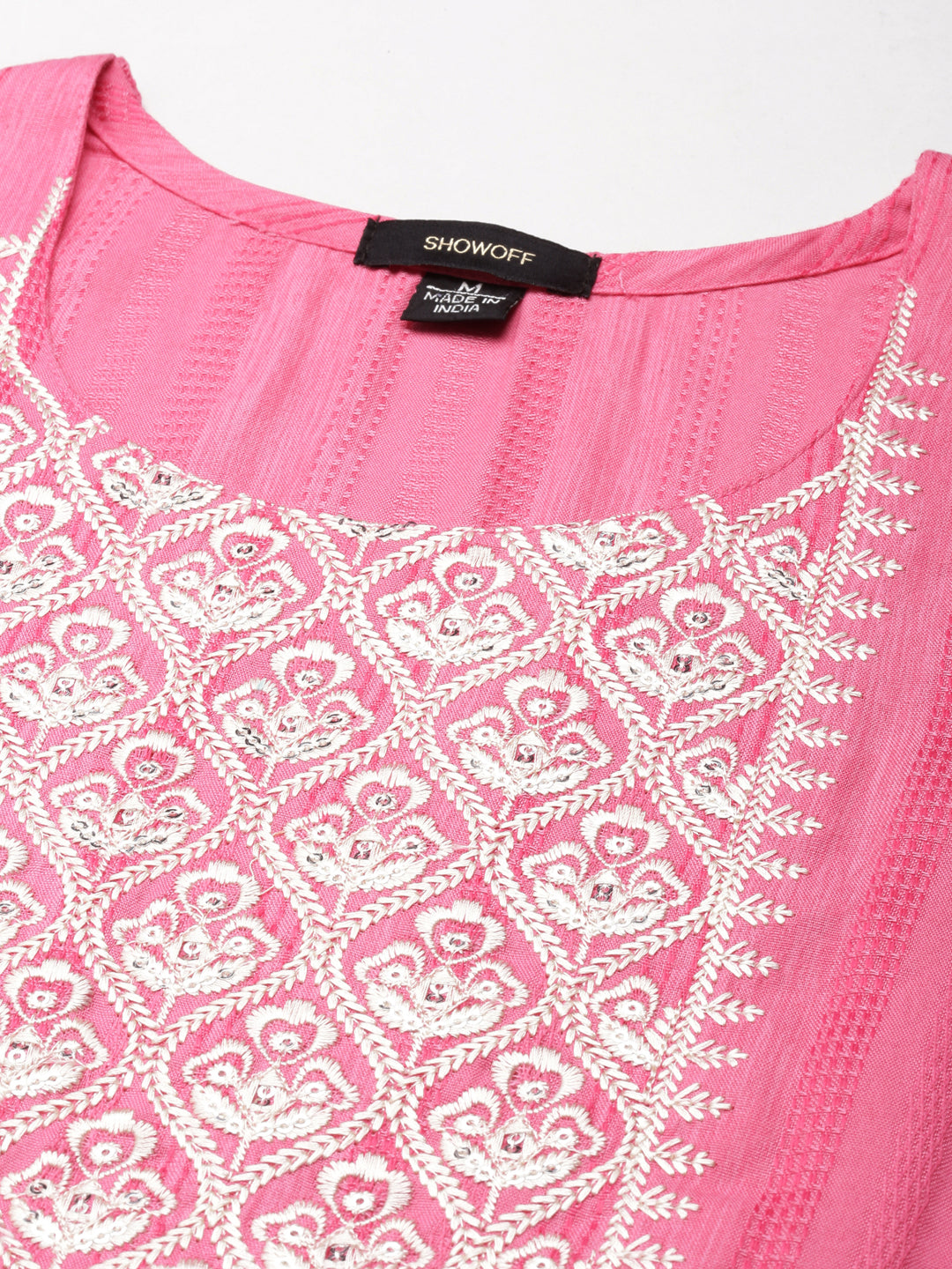 Women's Pink Floral Yoke Design Cotton Straight Kurta