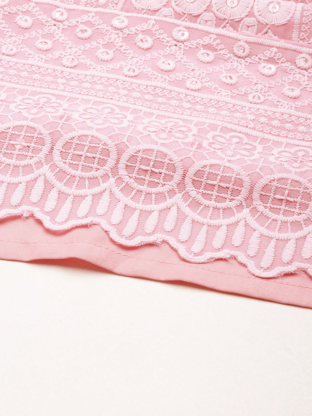 Women's Pink Ethnic Motif Embroidered Chikankari Straight Kurta