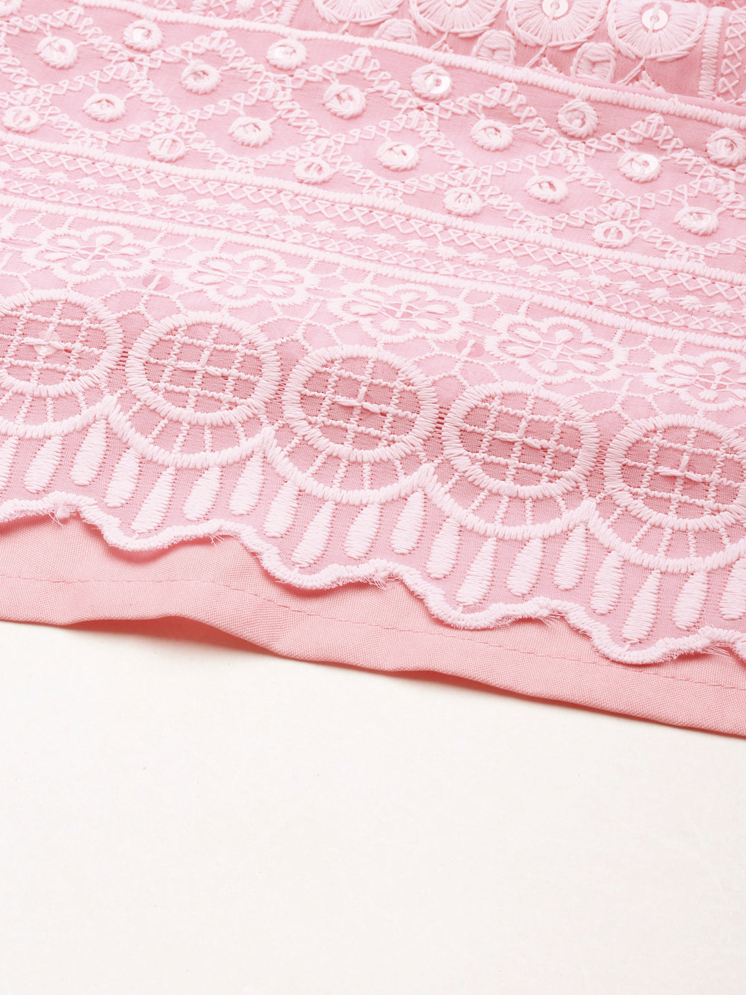 Women's Pink Ethnic Motif Embroidered Chikankari Straight Kurta