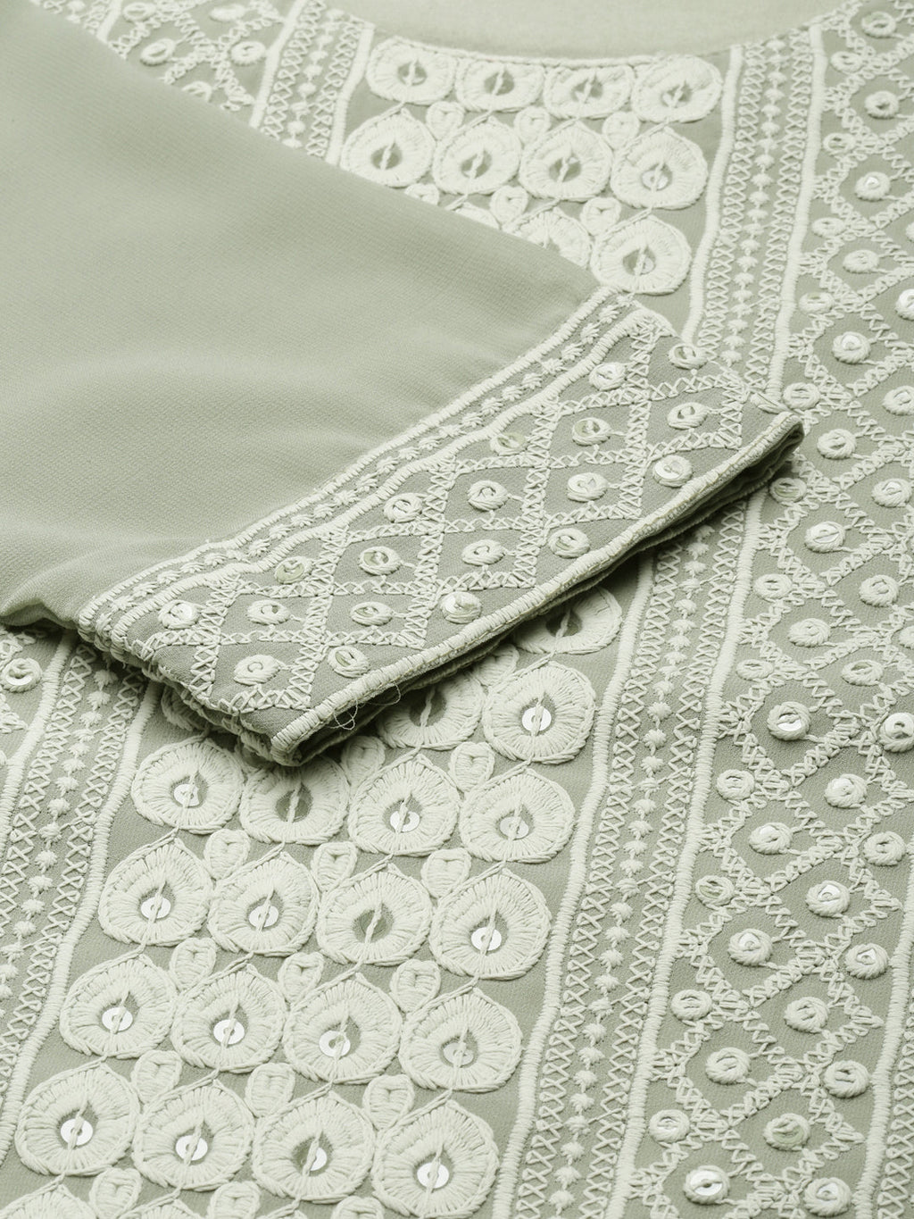 Women's Olive Embroidered Thread Work Straight Kurta