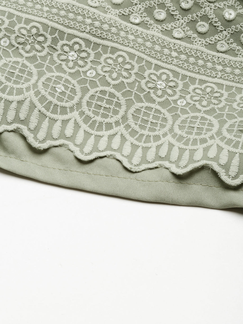 Women's Olive Embroidered Thread Work Straight Kurta