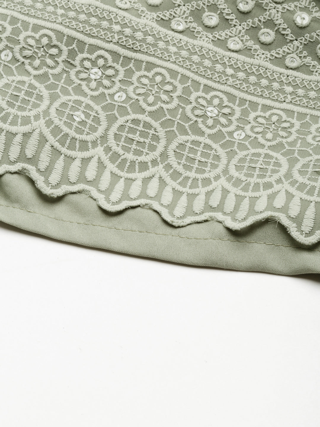 Women's Olive Embroidered Thread Work Straight Kurta