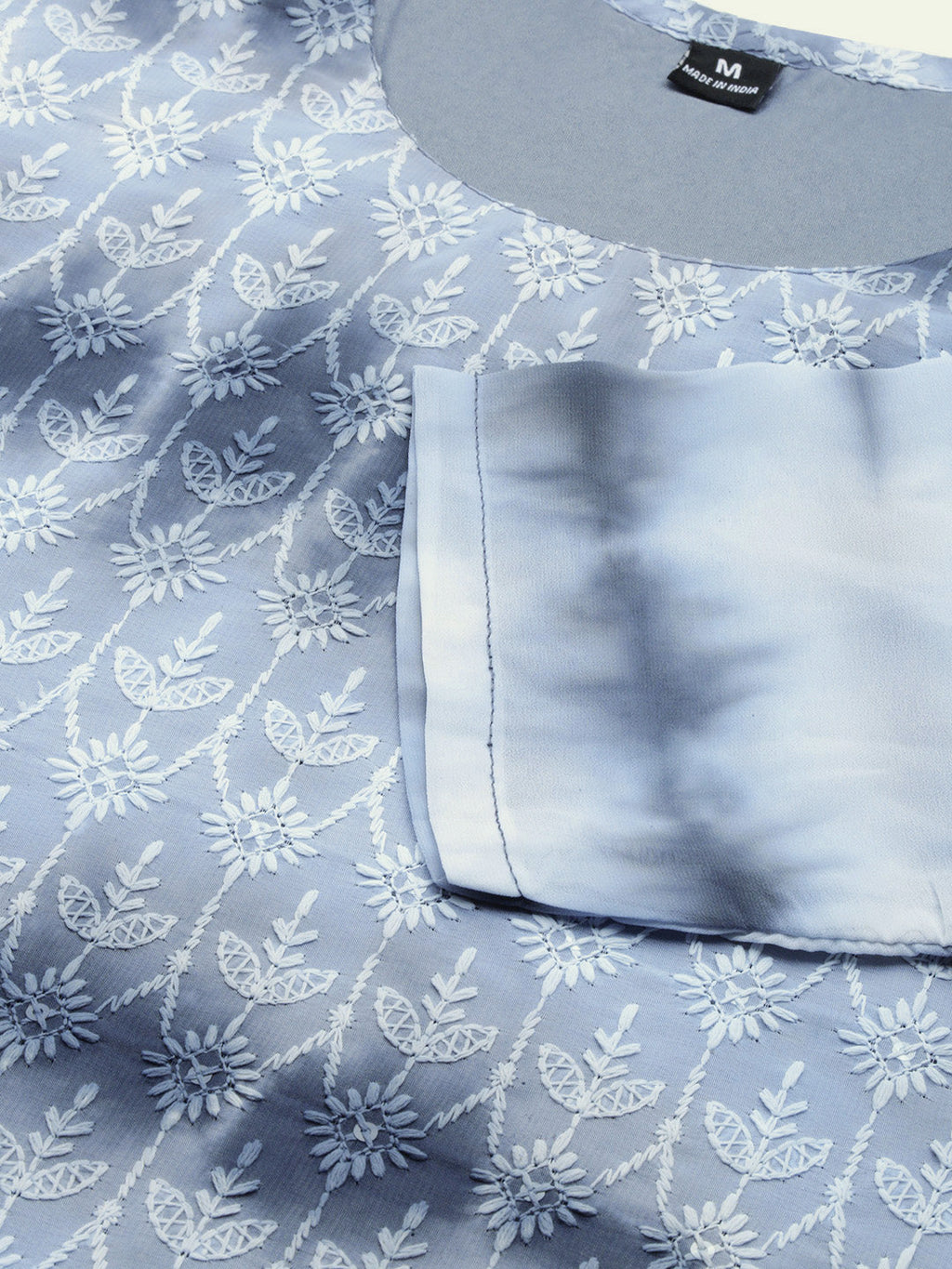 Women's Grey Embroidered Regular Georgette Straight Kurta