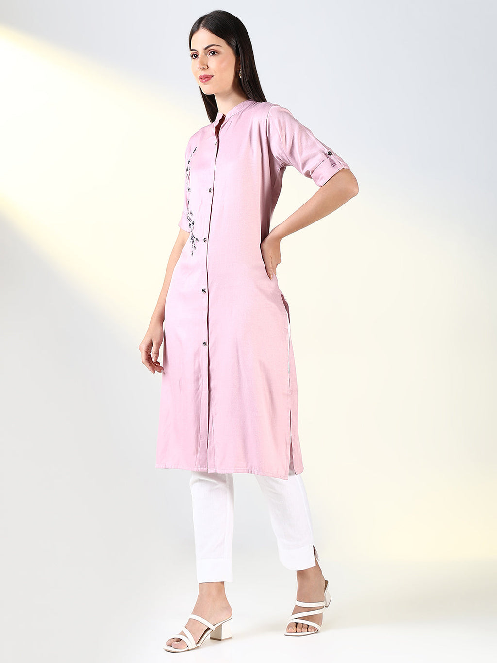 Women's Pink Solid Straight Kurta