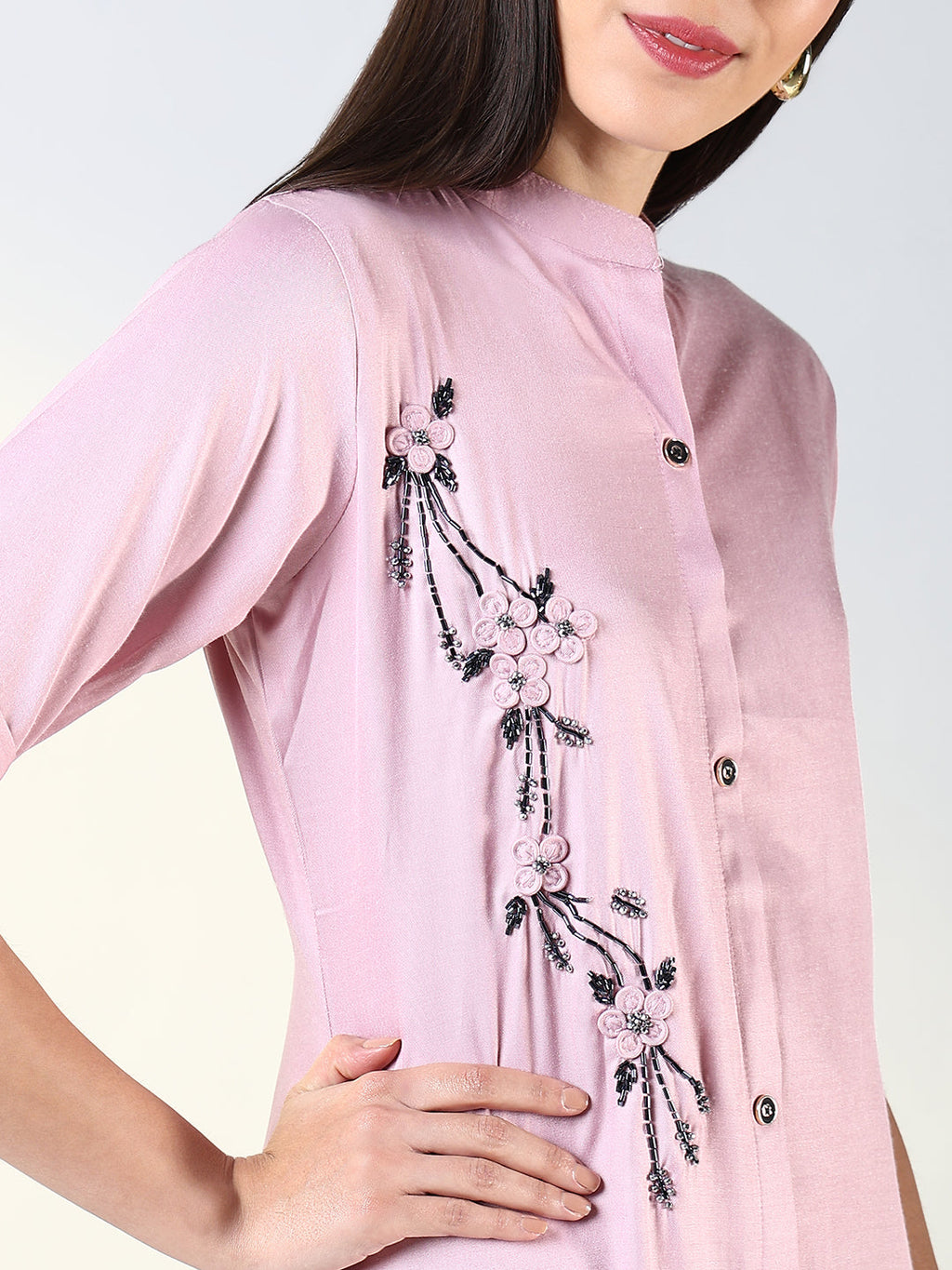 Women's Pink Solid Straight Kurta