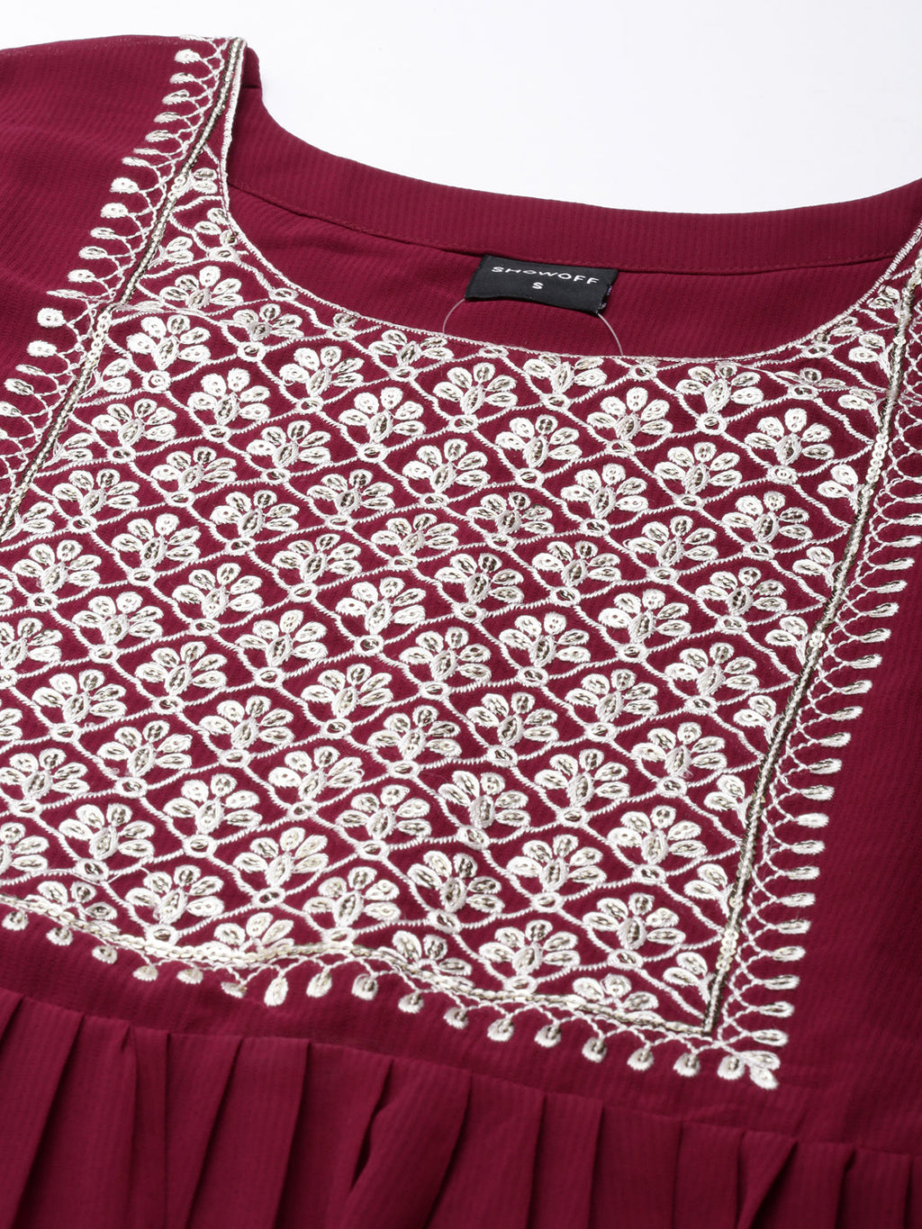 Women's Magenta Ethnic Motifs Embroidered Sequinned Georgette Anarkali Kurta