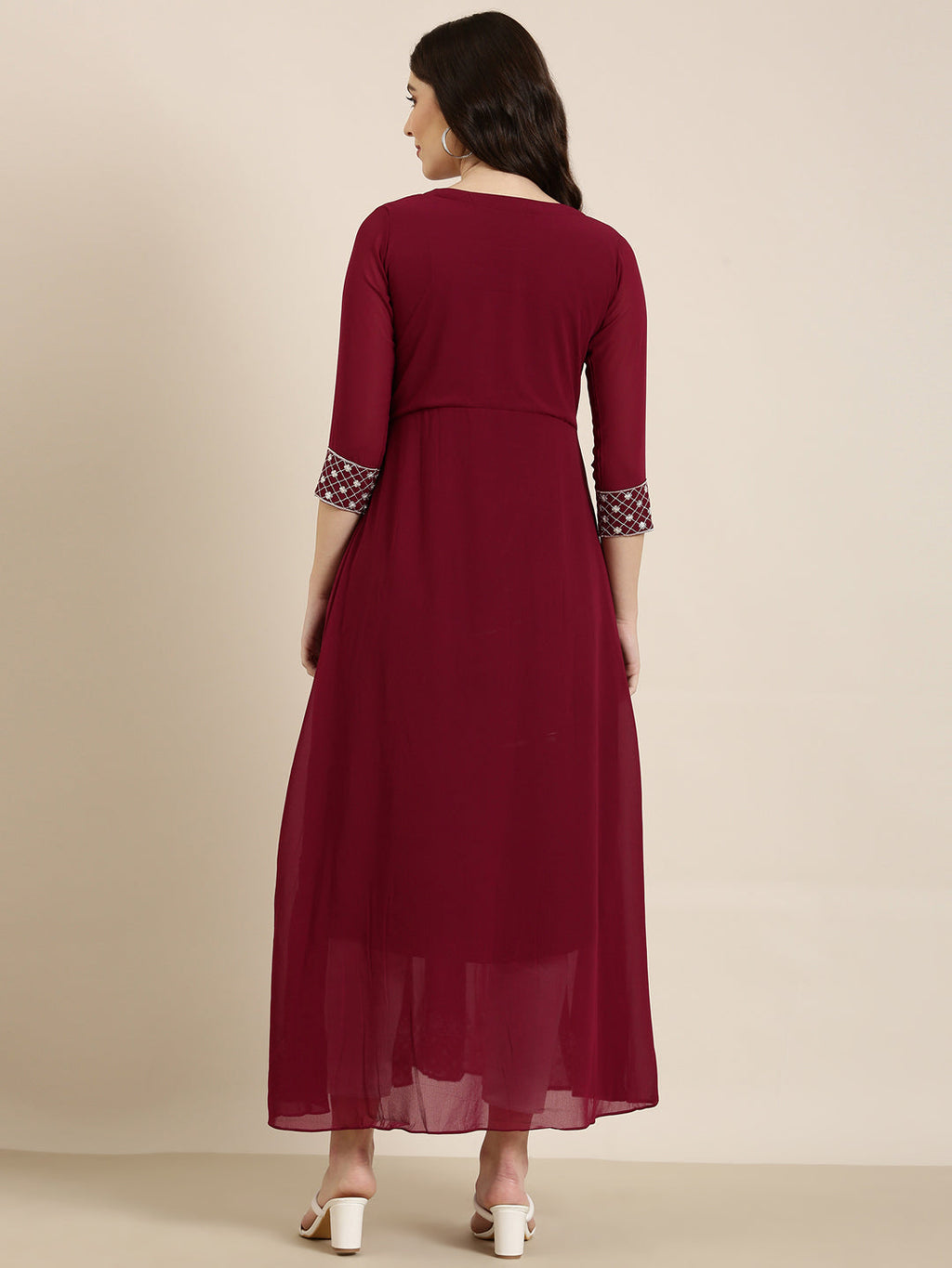 Women's Magenta Ethnic Motifs Embroidered Sequinned Georgette Anarkali Kurta