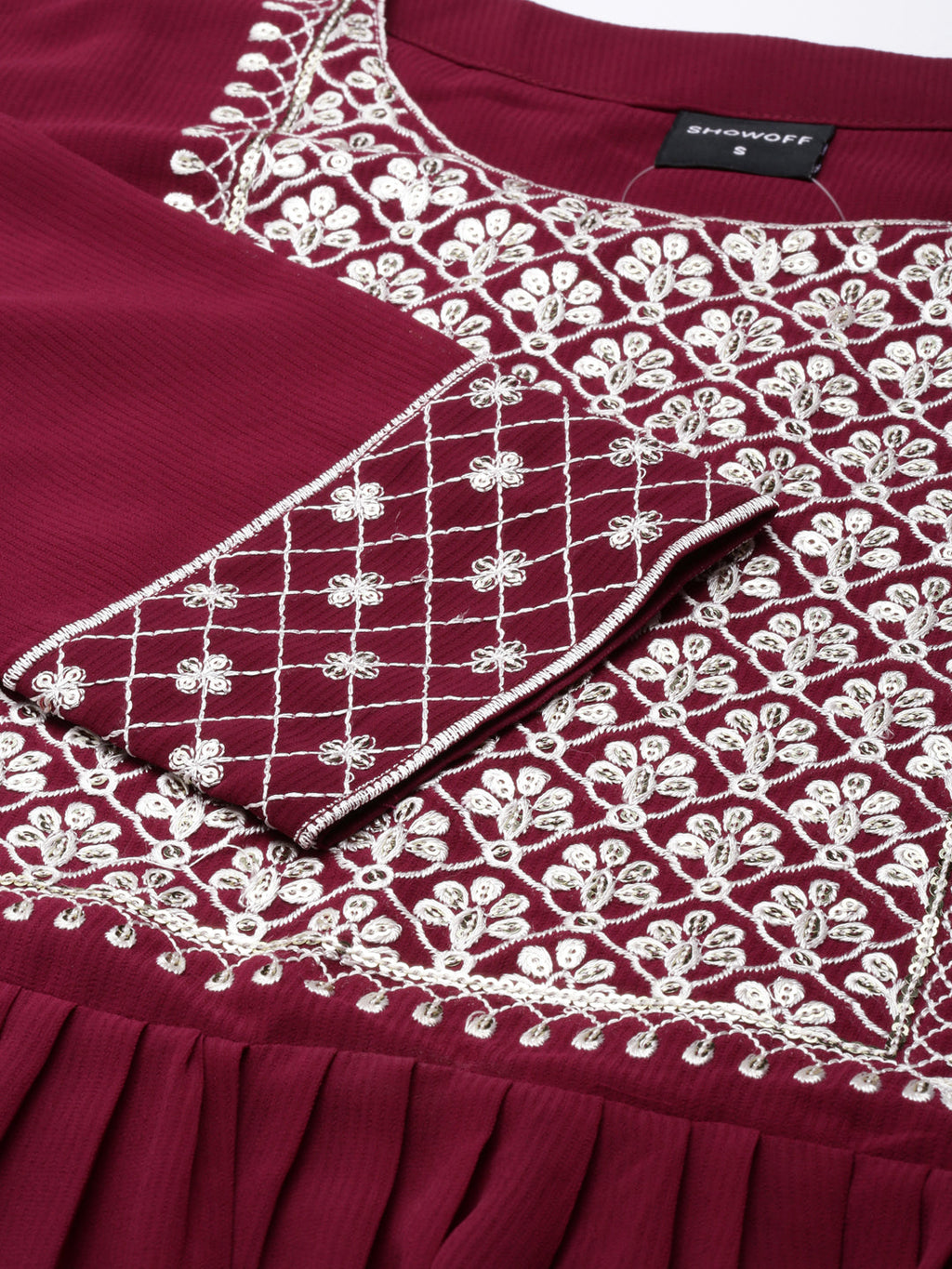 Women's Magenta Ethnic Motifs Embroidered Sequinned Georgette Anarkali Kurta