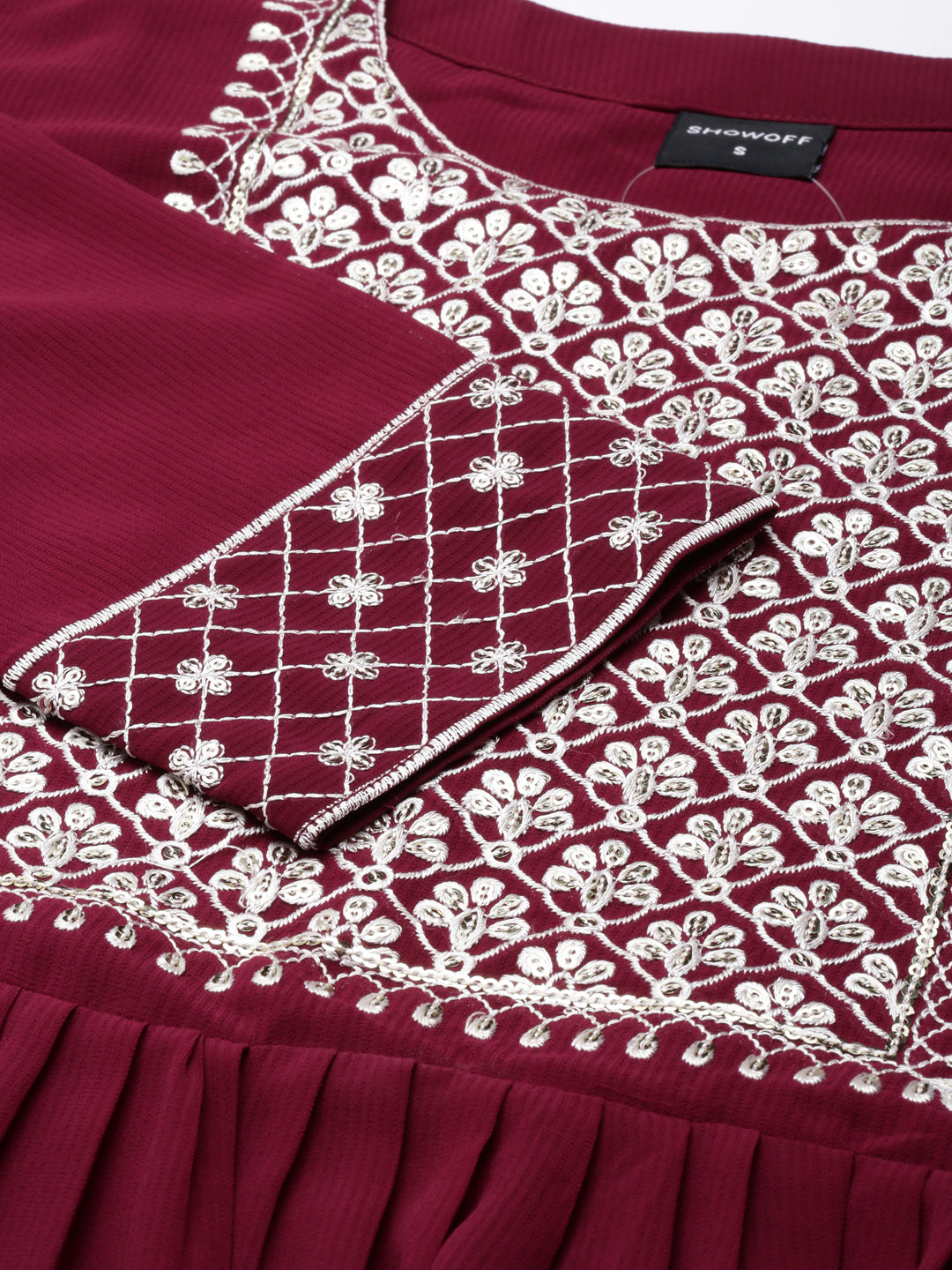 Women's Magenta Ethnic Motifs Embroidered Sequinned Georgette Anarkali Kurta