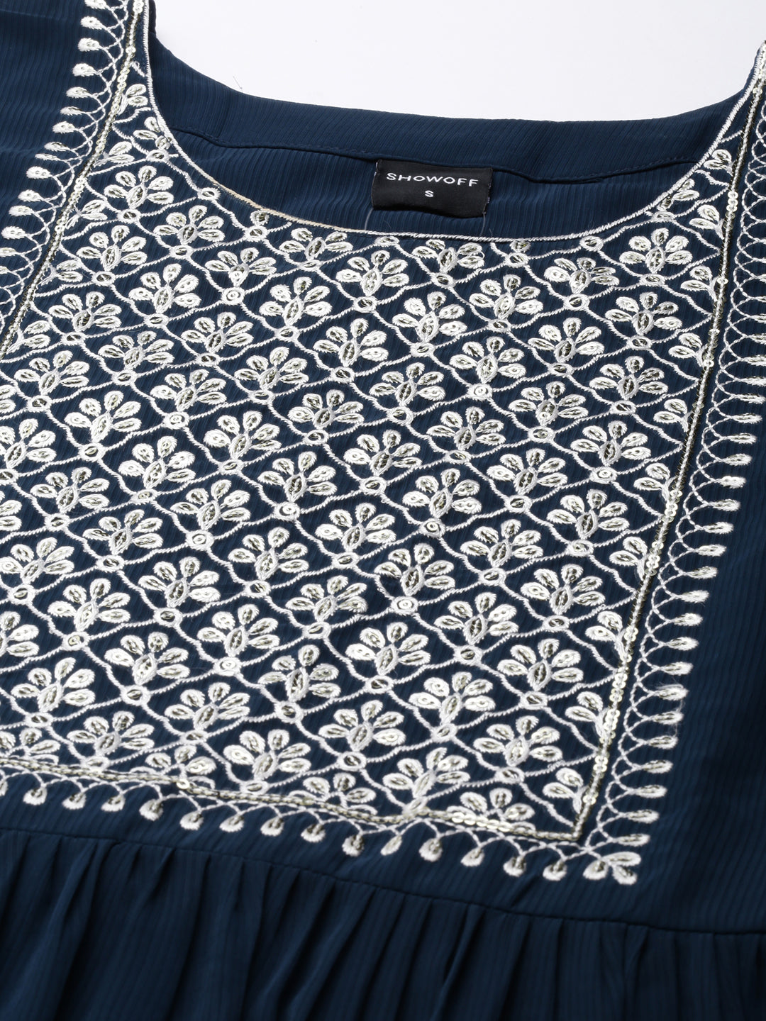 Women's Teal Geometric Embroidered Thread Work Anarkali Kurta