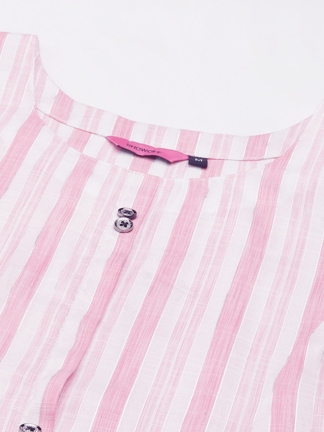 Women's Pink Striped Printed Pastels Straight Kurta