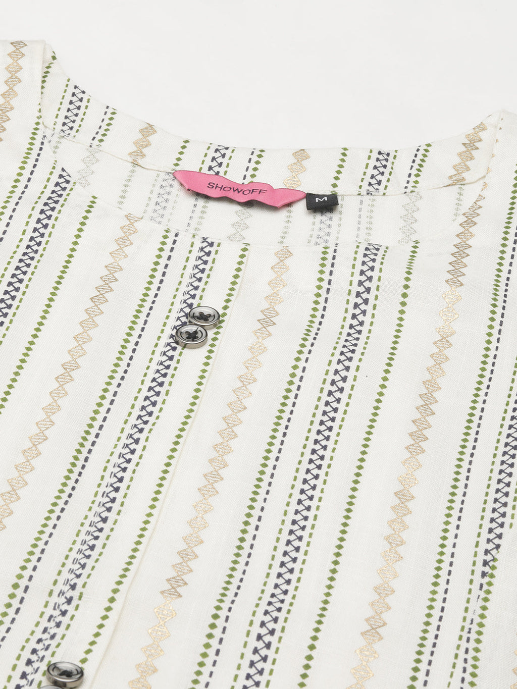 Women's White Geometric Striped Straight Kurta