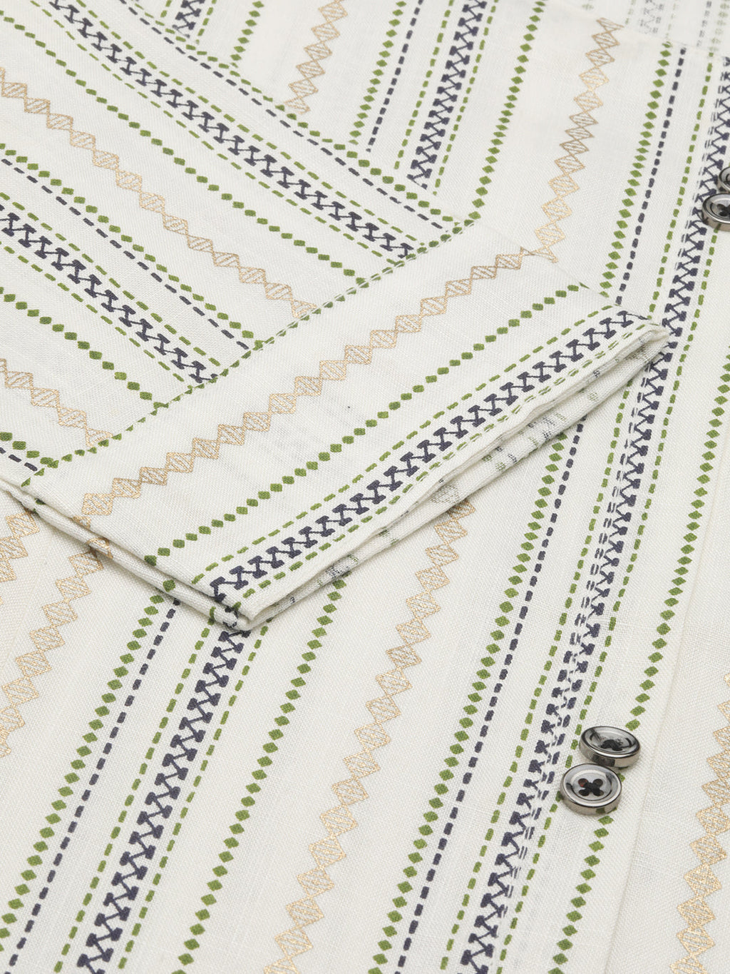 Women's White Geometric Striped Straight Kurta