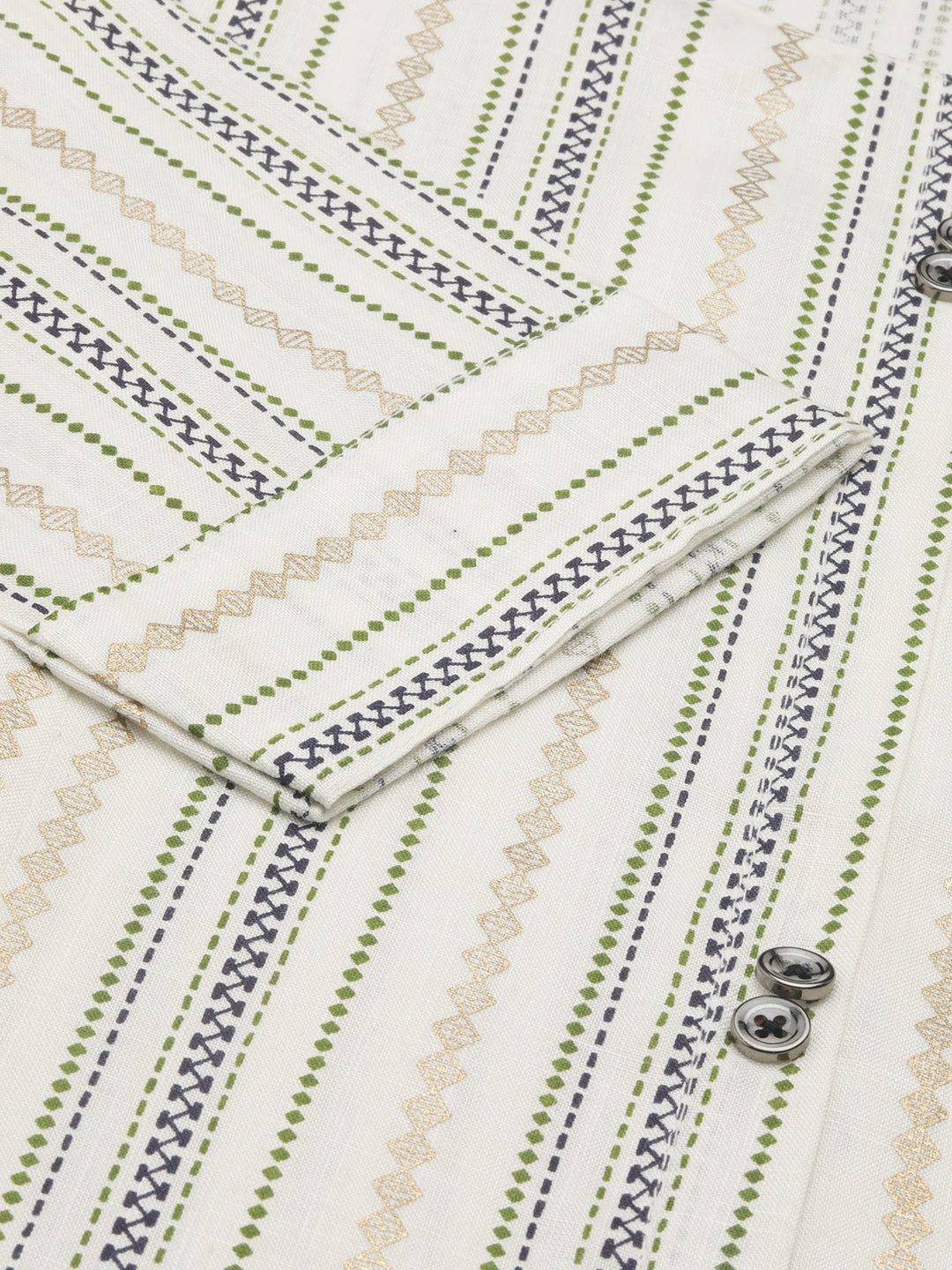 Women's White Geometric Striped Straight Kurta