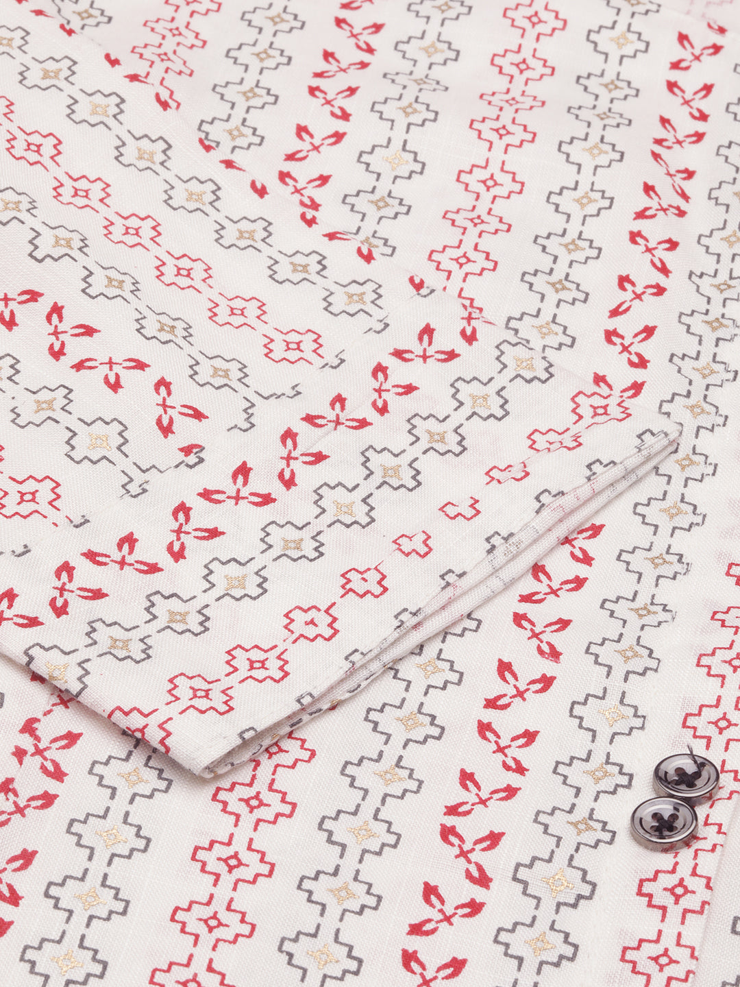 Women's White Geometric Printed Round Neck Straight Kurta