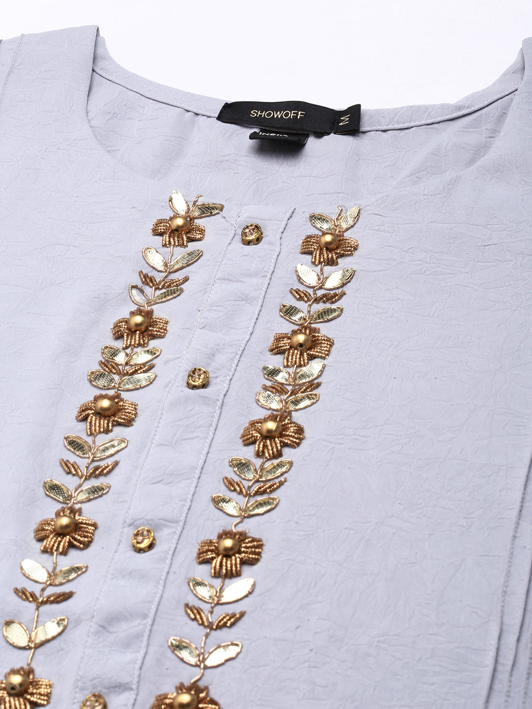 Women's Grey Embellished Beads & Stones Pastels Straight Kurta