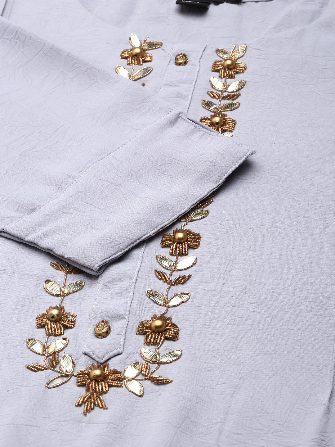 Women's Grey Embellished Beads & Stones Pastels Straight Kurta