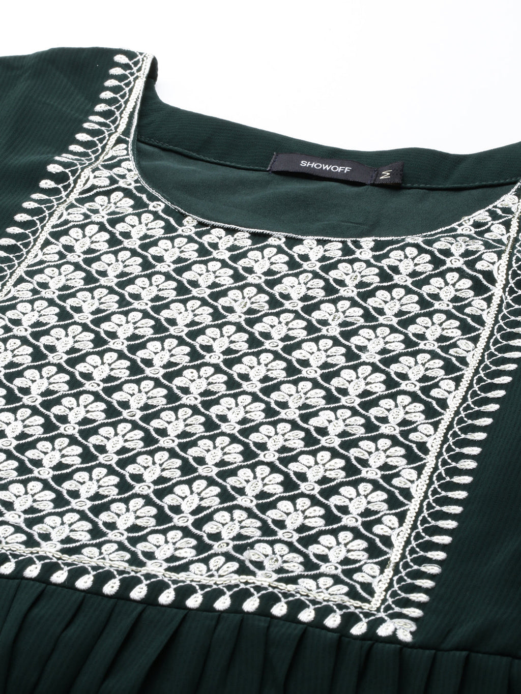 Women's Green Floral Thread Work Anarkali Kurta